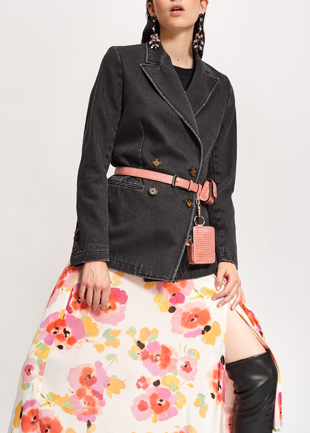 Black double-breasted denim blazer RE—SSENTIEL | Essentiel second hand