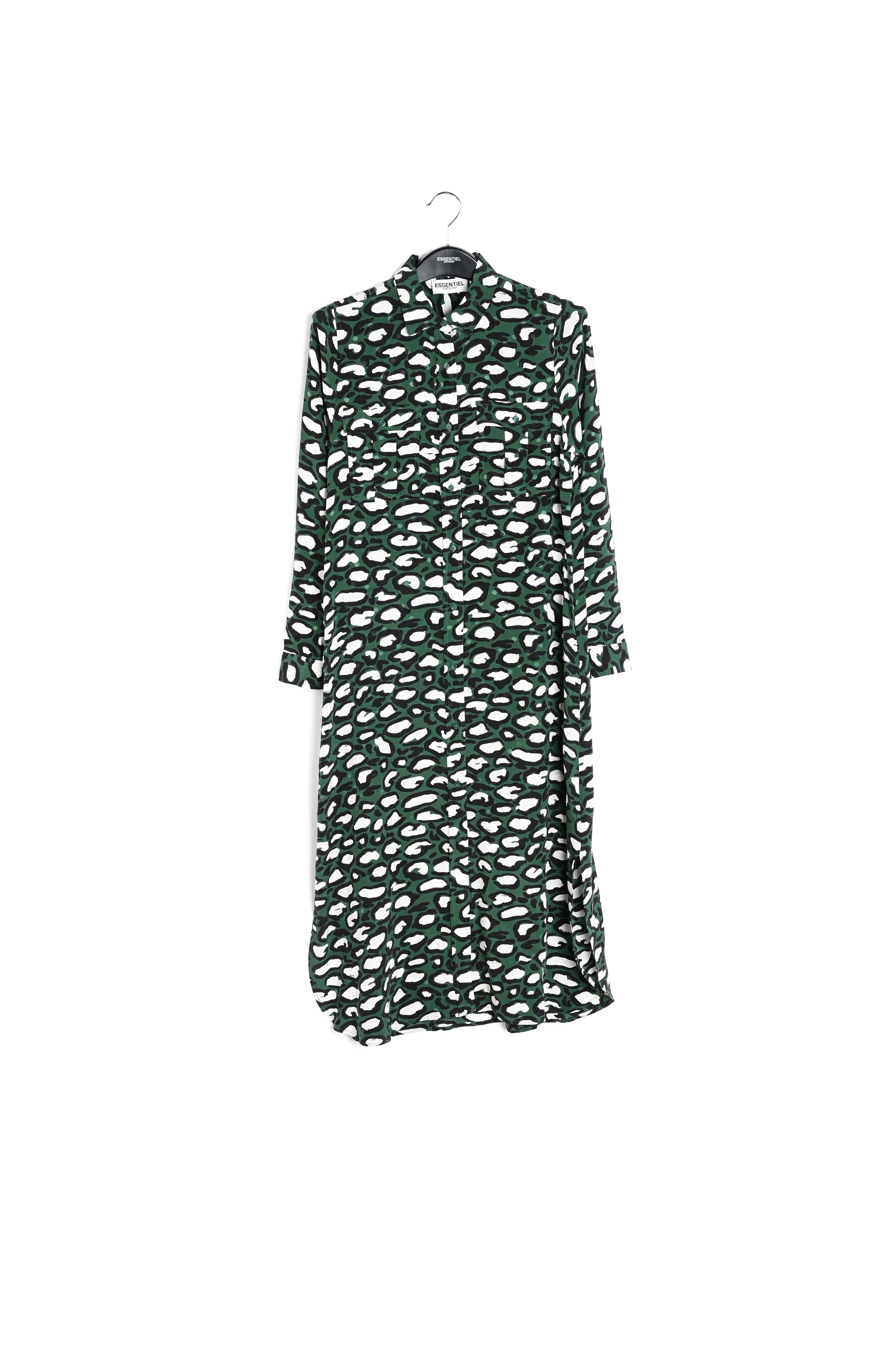 Flesgroene zijden hemdjurk met luipaardprint RE—SSENTIEL | Essentiel second hand