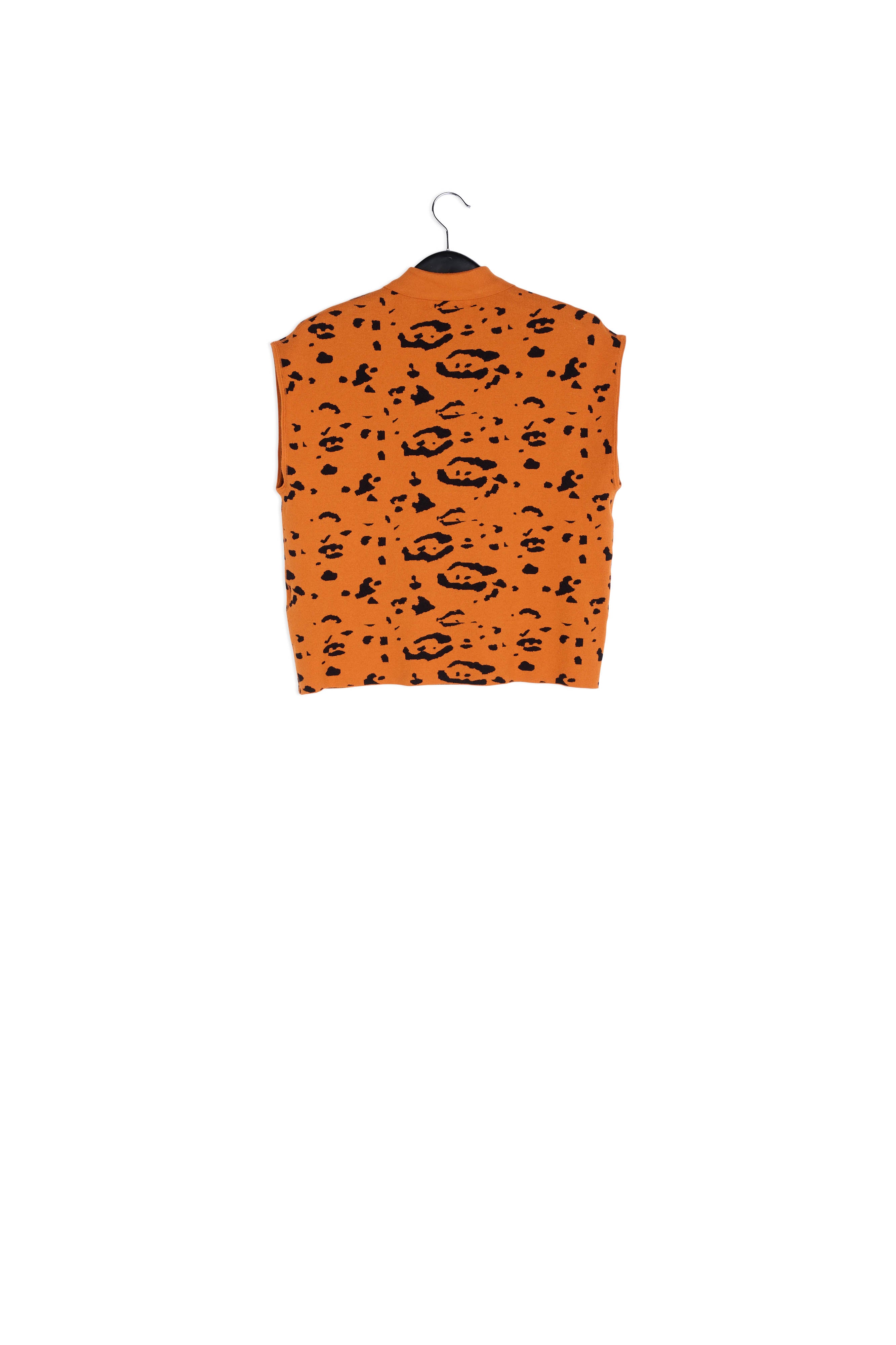 Orange and black knitted polo top with leopard print RE—SSENTIEL | Essentiel second hand