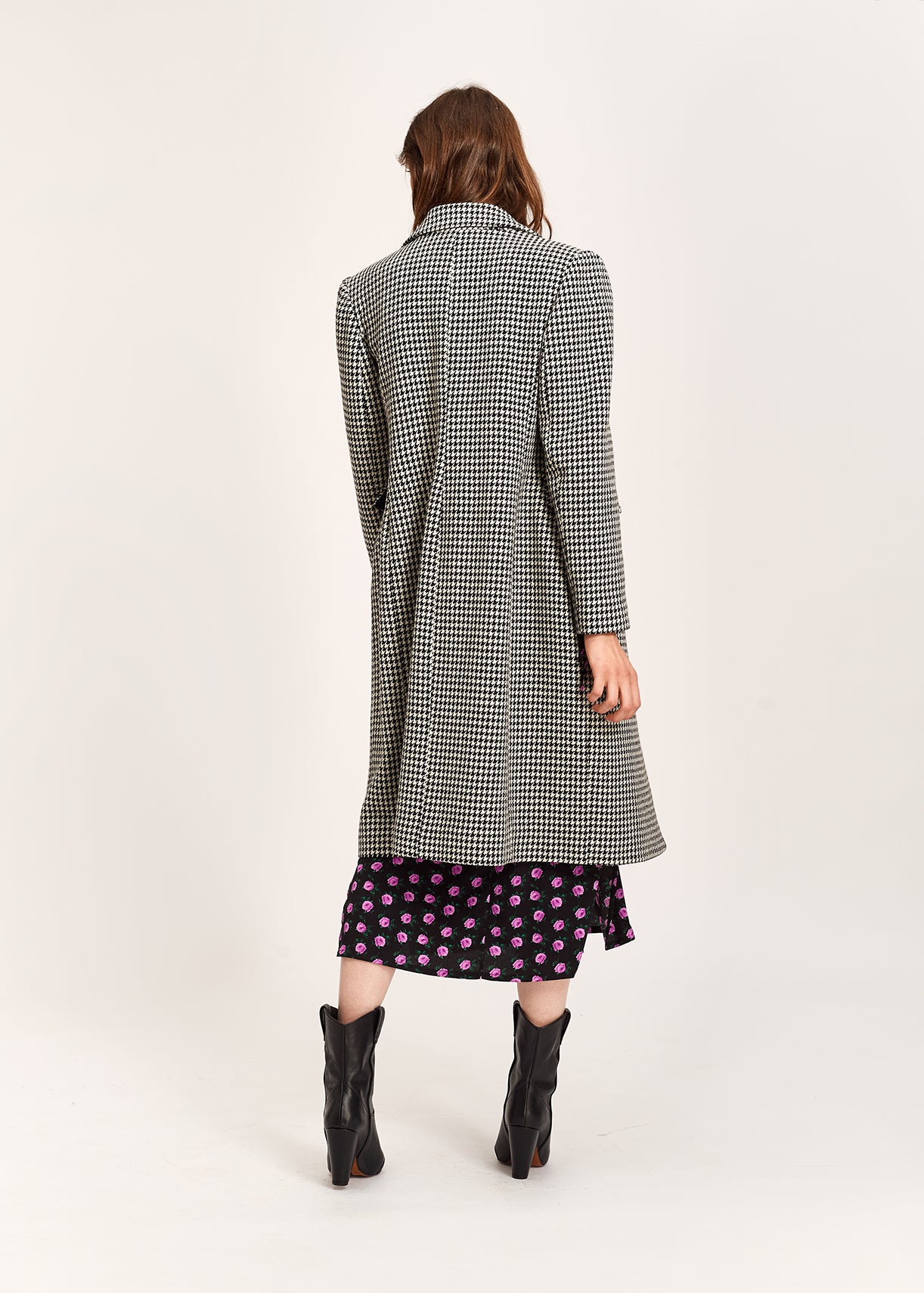 Manteau ajusté à double boutonnage motif pied de poule RE—SSENTIEL | Essentiel second hand