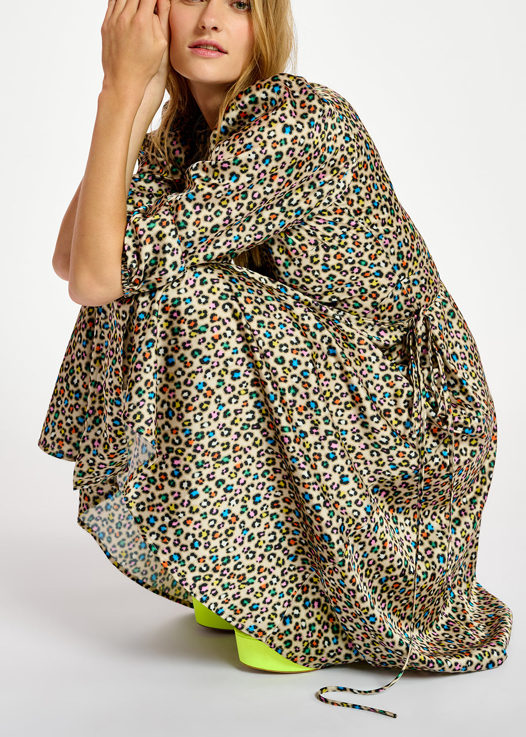 Beige midi-length wrap dress with multicolor leopard print RE—SSENTIEL | Essentiel second hand