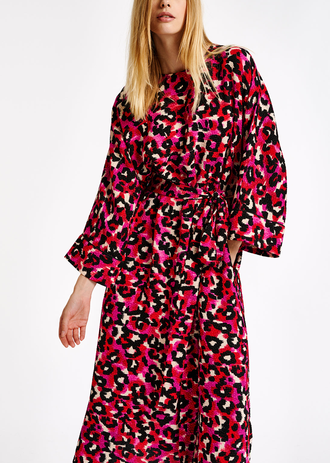 Pink and red leopard print midi dress RE—SSENTIEL | Essentiel second hand