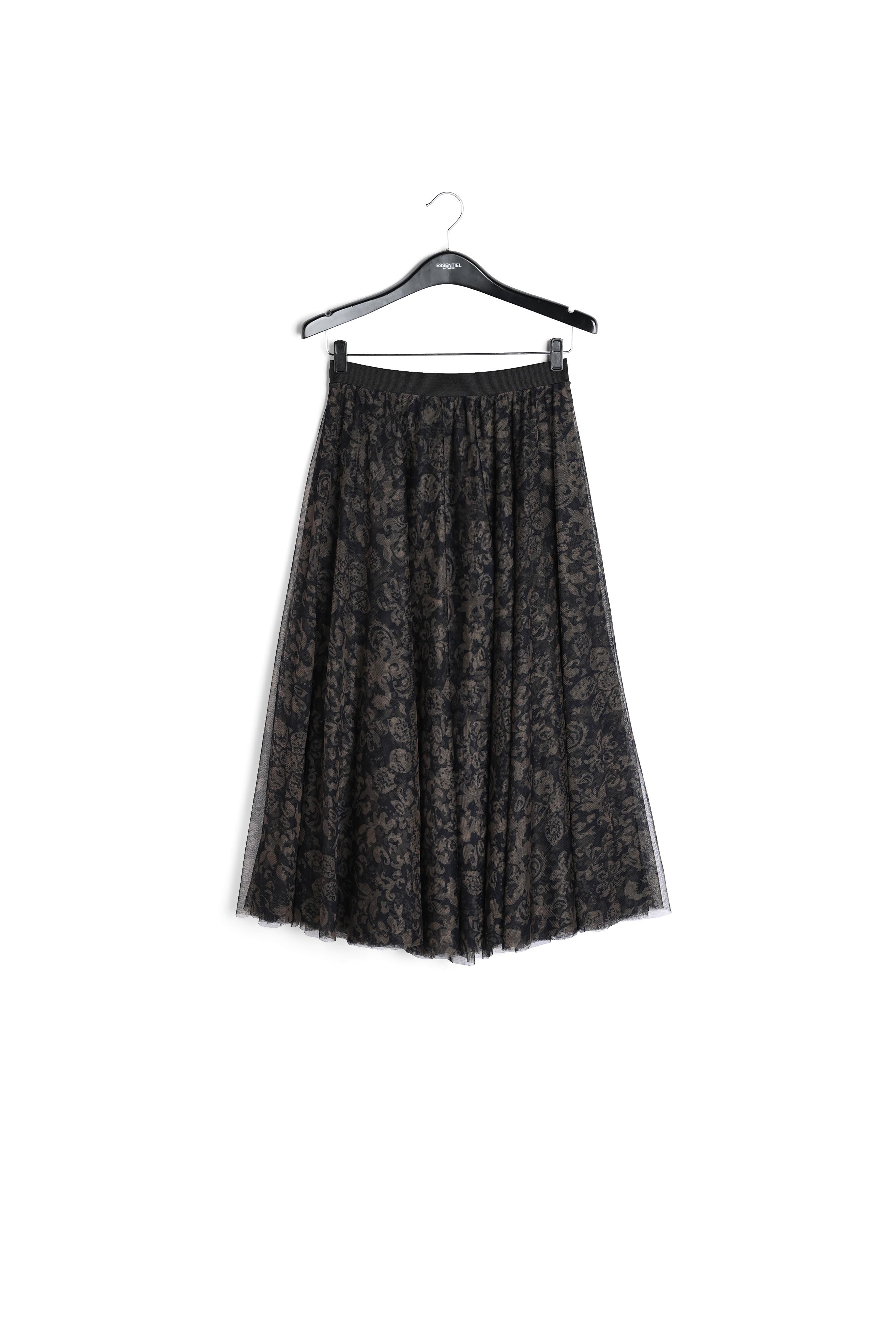 Black and khaki green brocade-print tulle midi skirt RE—SSENTIEL | Essentiel second hand