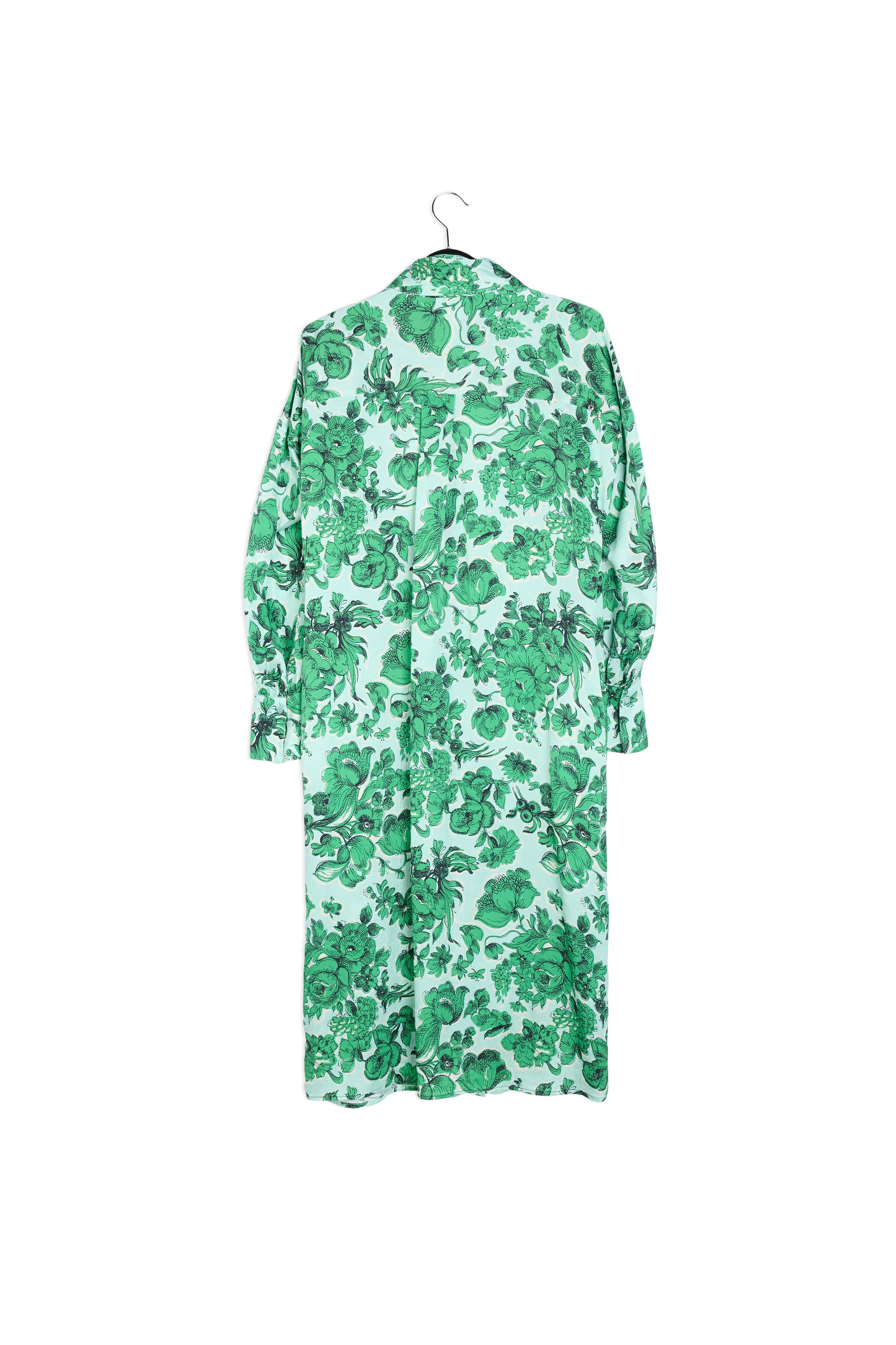 Light blue and green floral silk shirt dress RE—SSENTIEL | Essentiel second hand