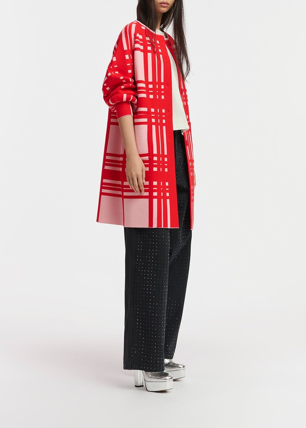 Cardigan à  carreaux rose clair et rouge RE—SSENTIEL | Essentiel second hand