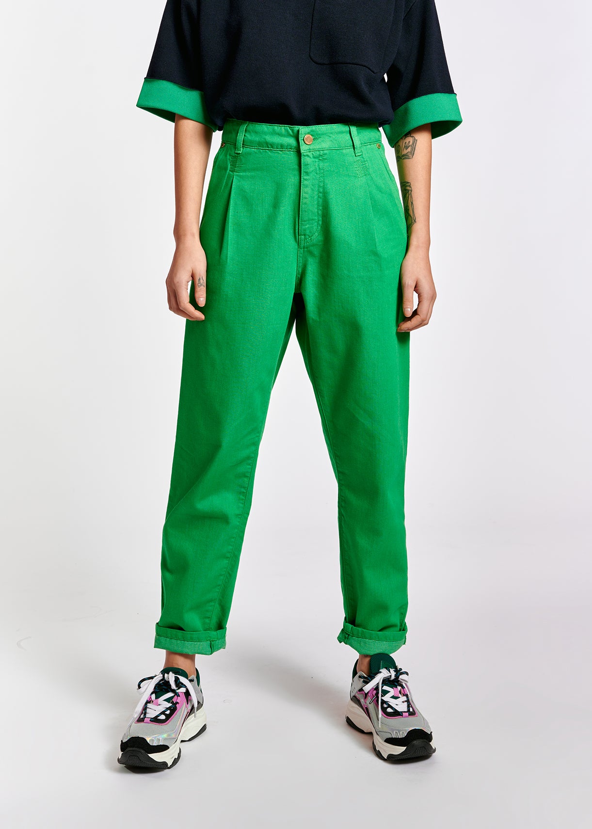 Groene jeansbroek met wijde snit RE—SSENTIEL | Essentiel second hand