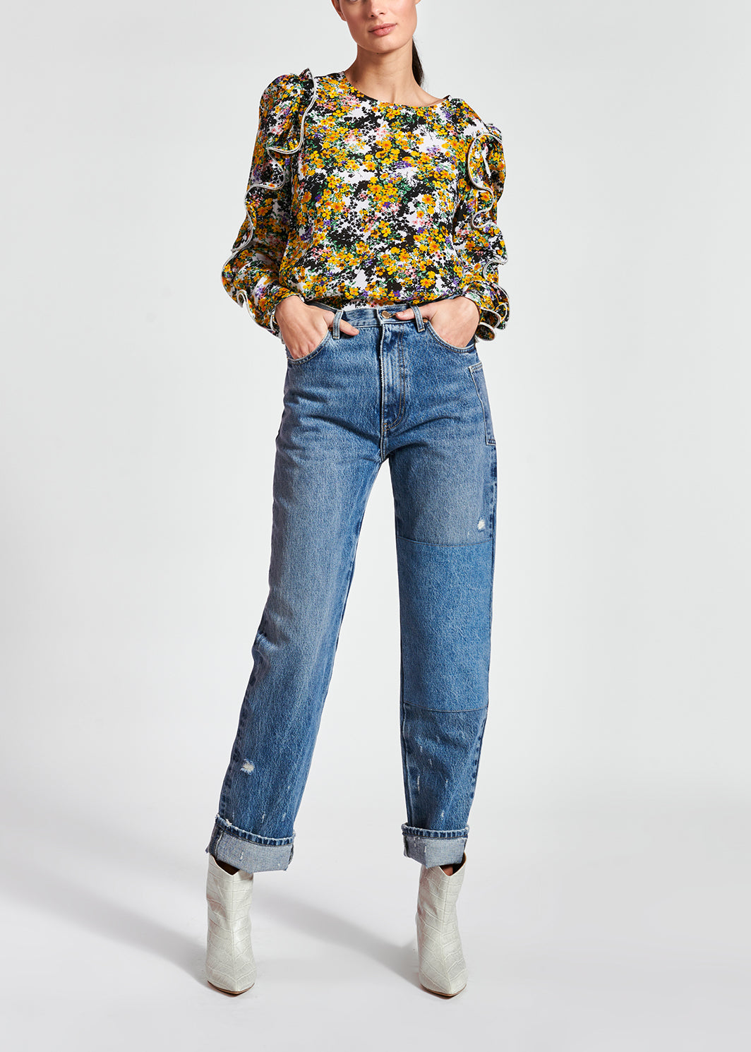 Gebroken witte bloementop met ruches RE—SSENTIEL | Essentiel second hand