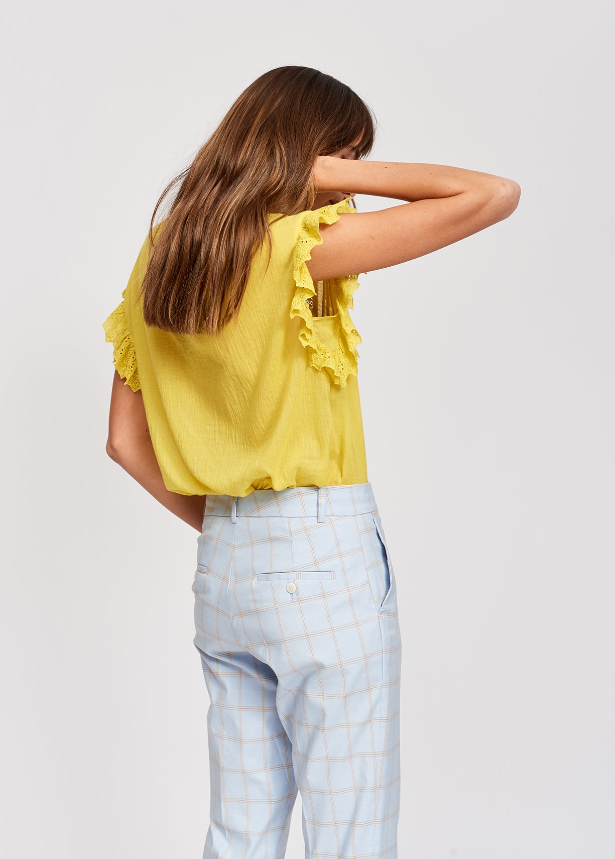 Light blue plaid tailored trousers RE—SSENTIEL | Essentiel second hand