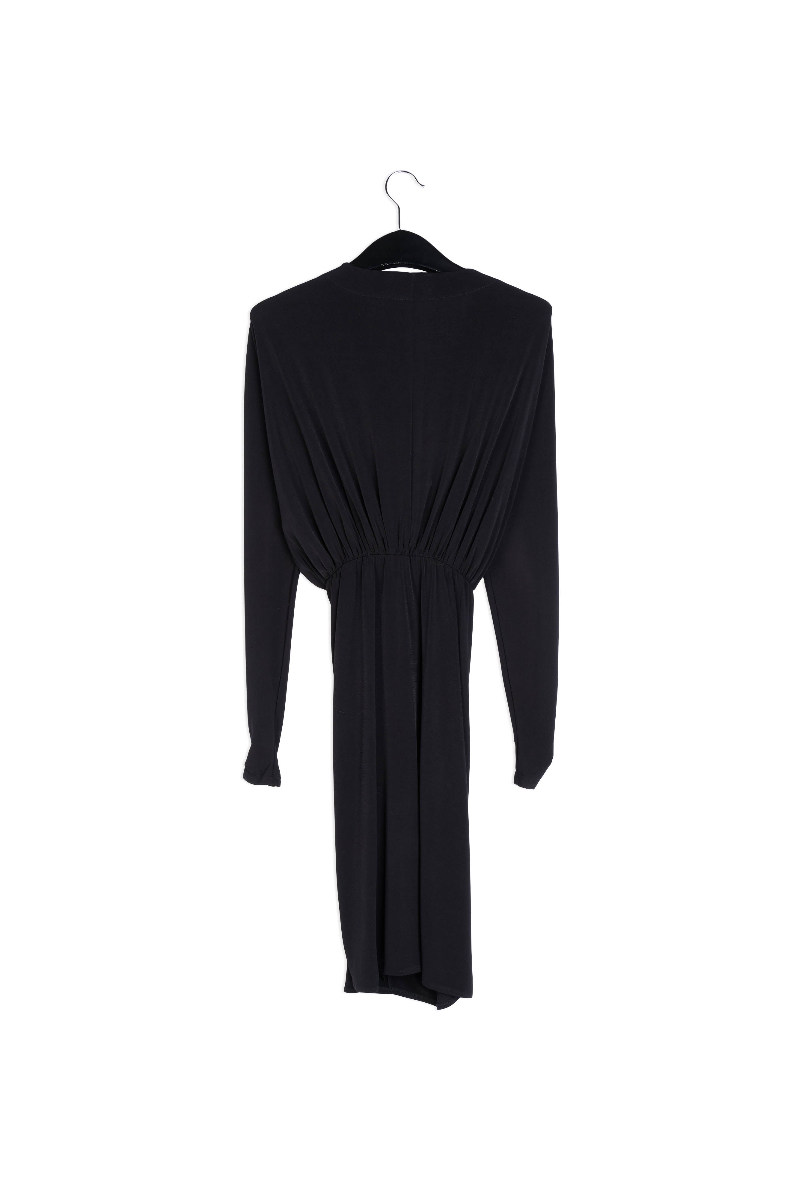 Zwarte aansluitende wikkeljurk met gedrapeerd detail RE—SSENTIEL | Essentiel second hand