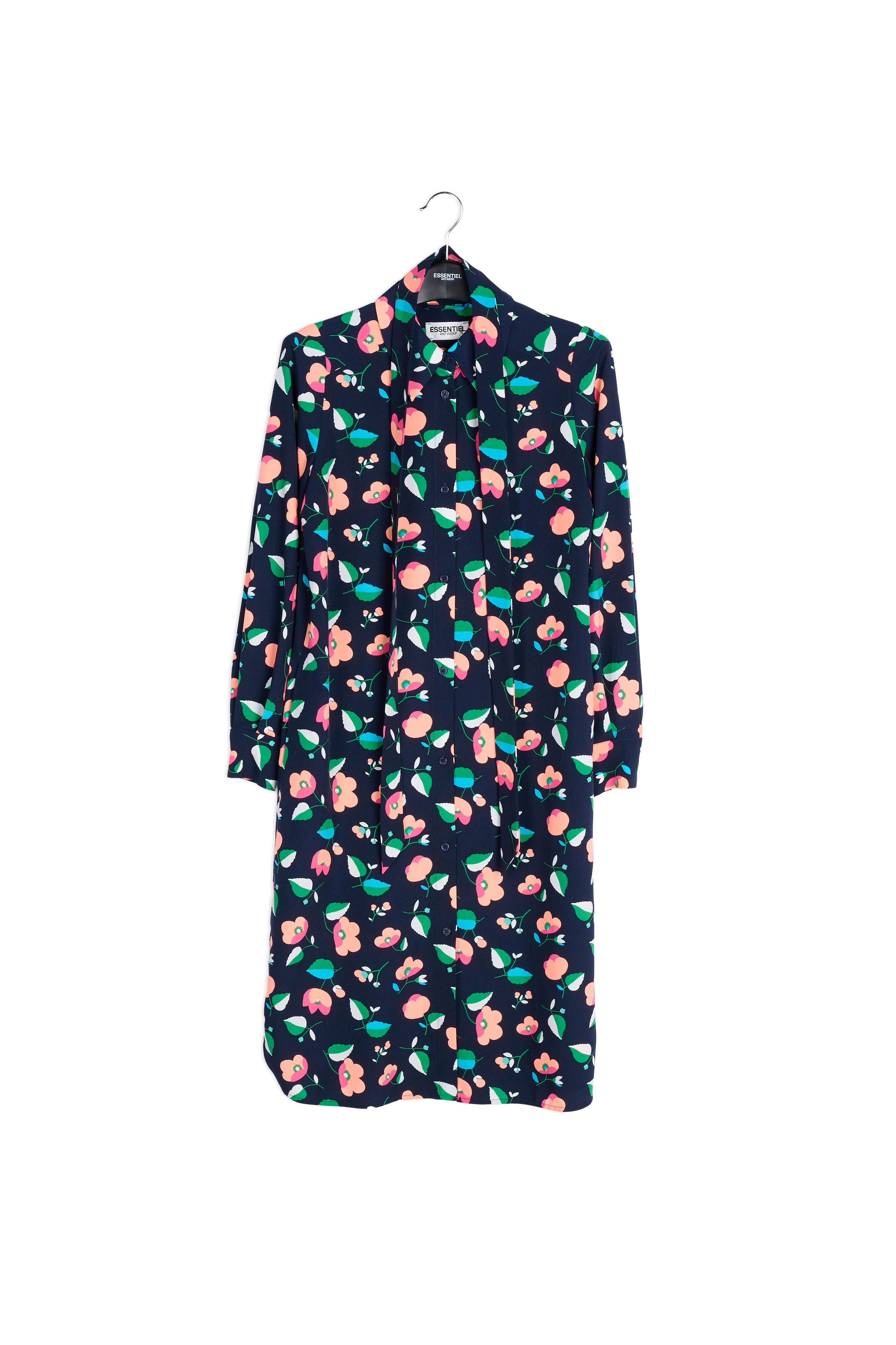 Marineblauwe overhemdjurk met bloemenprint RE—SSENTIEL | Essentiel second hand