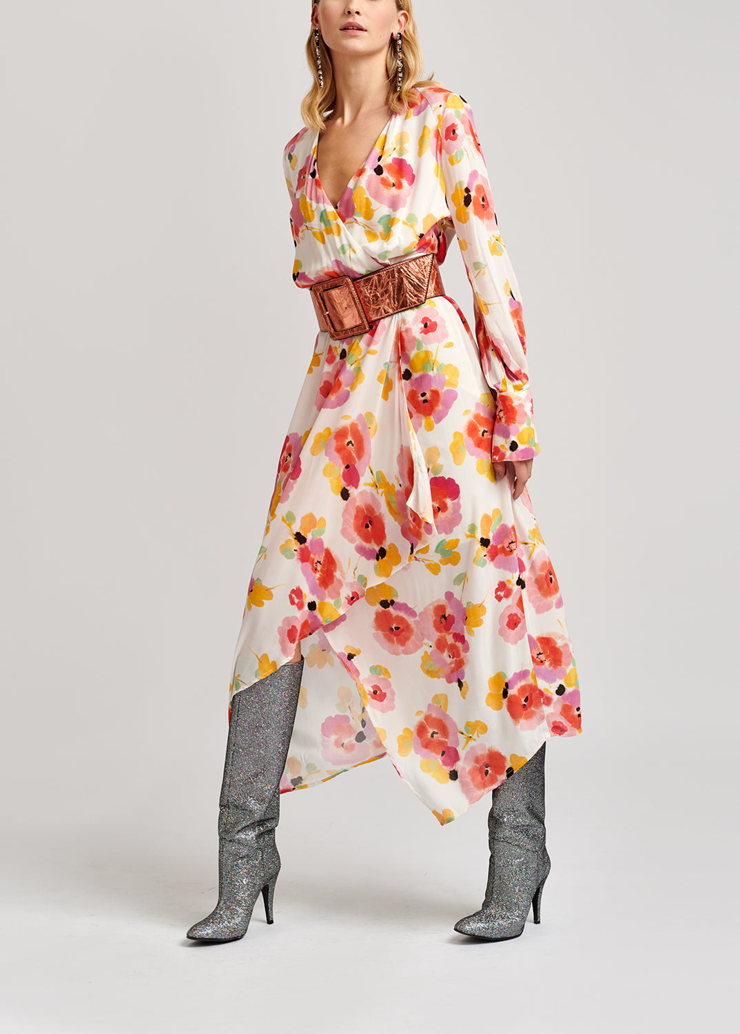 Robe midi blanc cassé à imprimé floral RE—SSENTIEL | Essentiel second hand