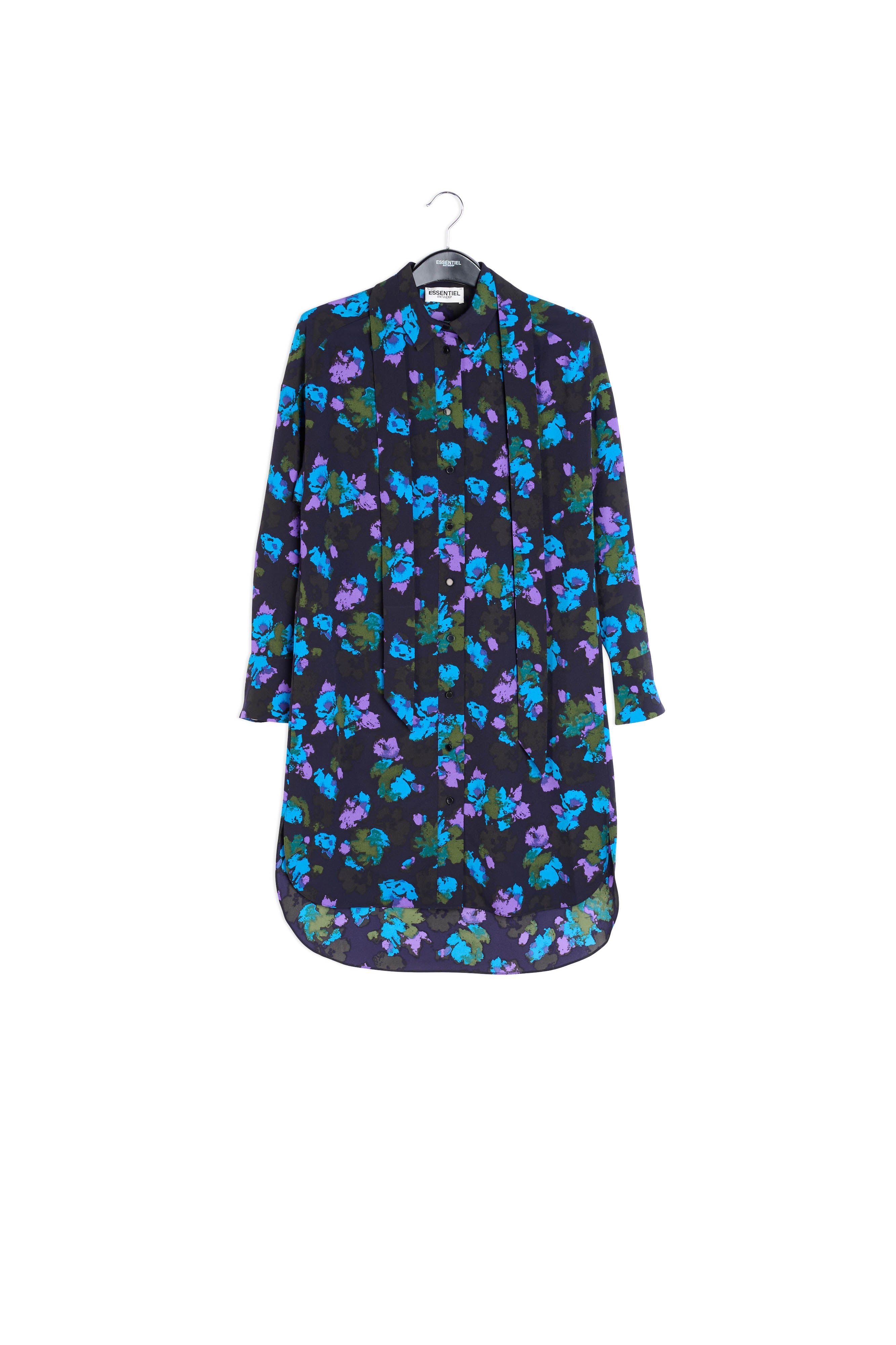 Black and red floral print midi shirt dress RE—SSENTIEL | Essentiel second hand