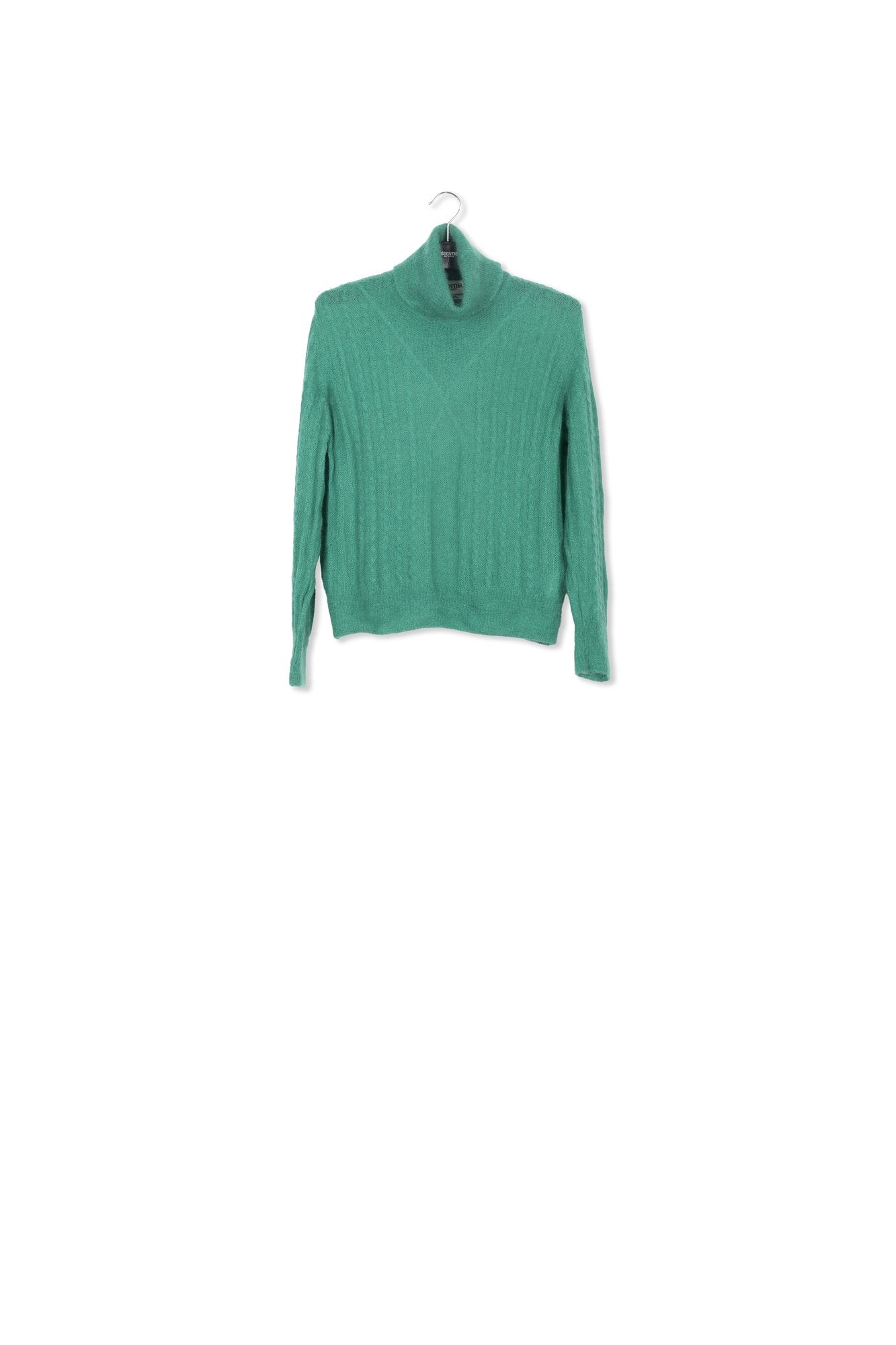 Pull à  col roulé en tricot torsadé vert foncé RE—SSENTIEL | Essentiel second hand