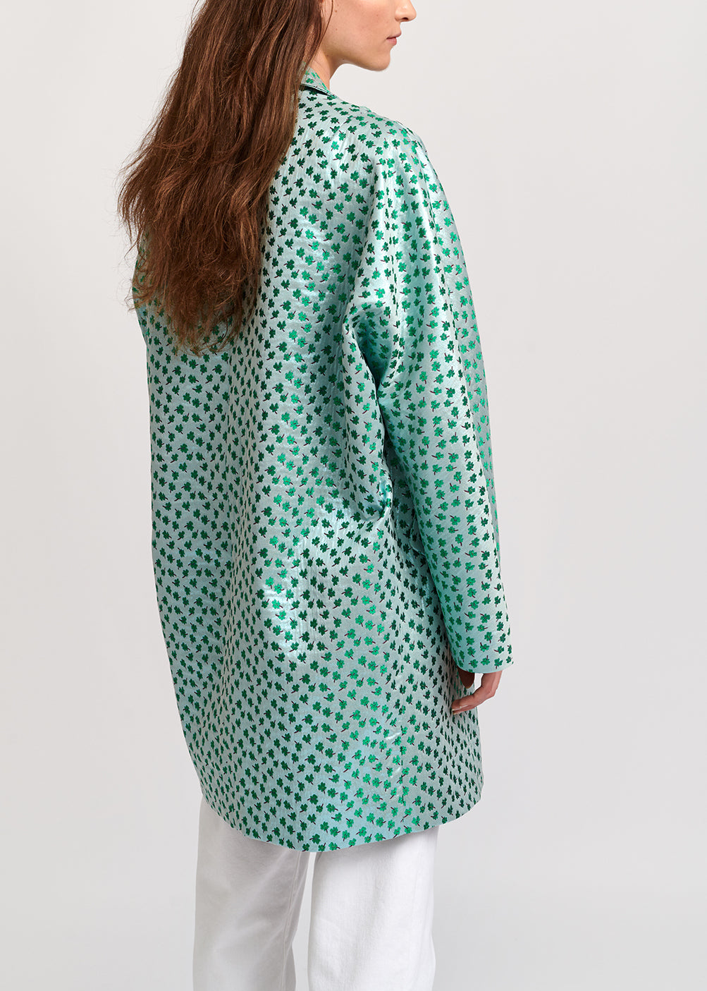 Mint green clover-print single-breasted coat RE—SSENTIEL | Essentiel second hand