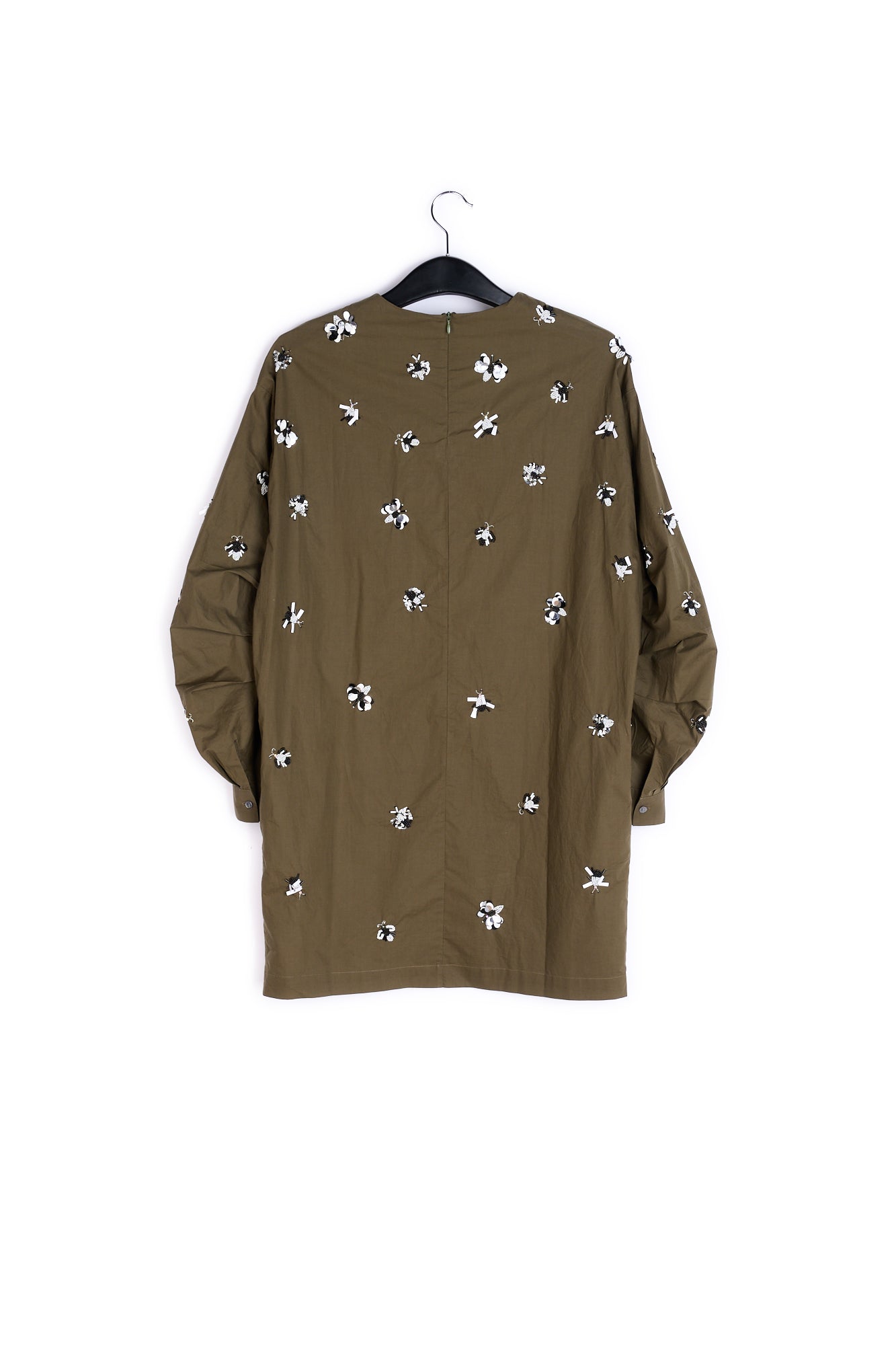Khaki green cotton-polin dress with sequin details RE—SSENTIEL | Essentiel second hand