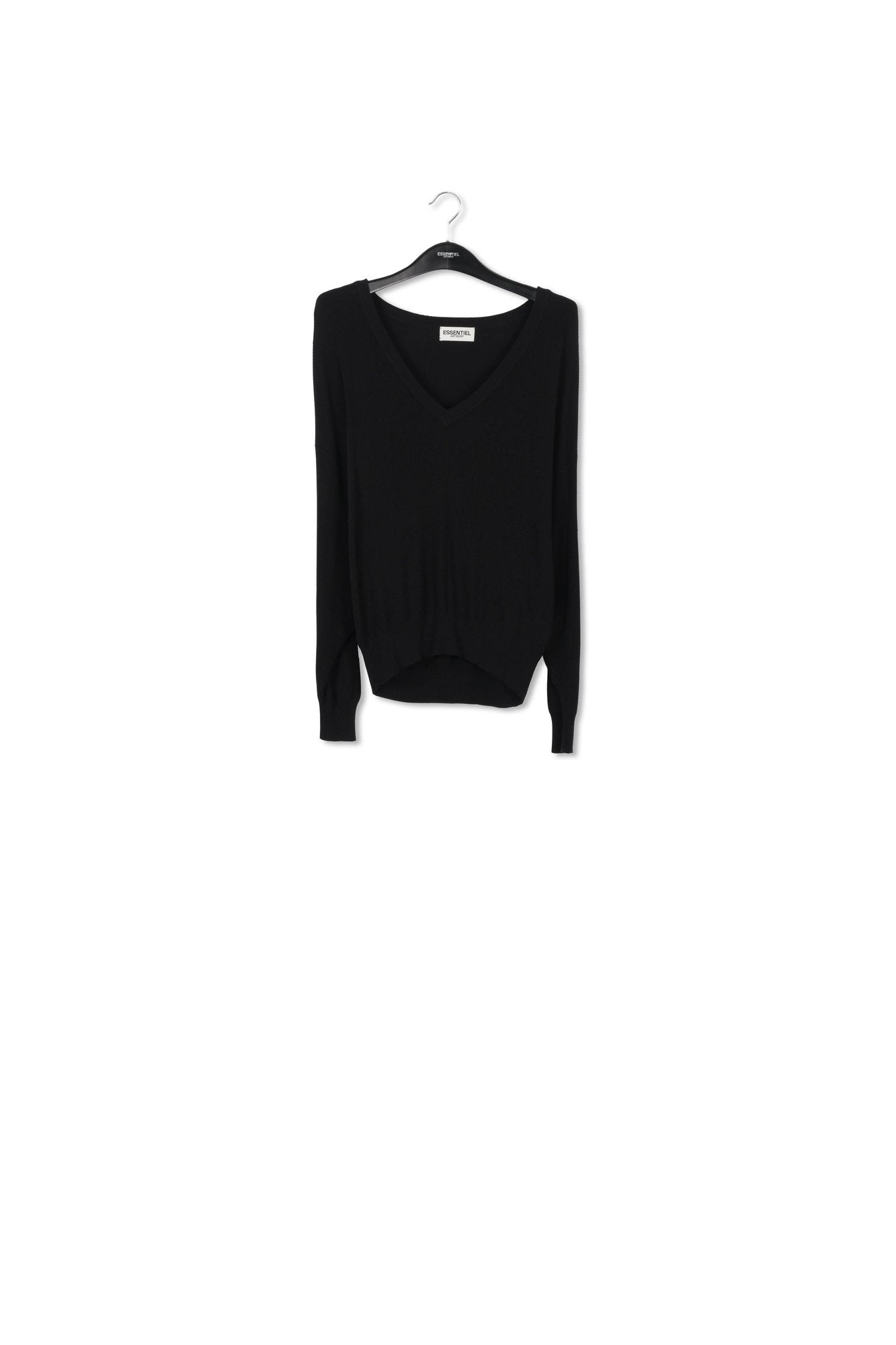 Pull en côtes noir à encolure en v RE—SSENTIEL | Essentiel second hand