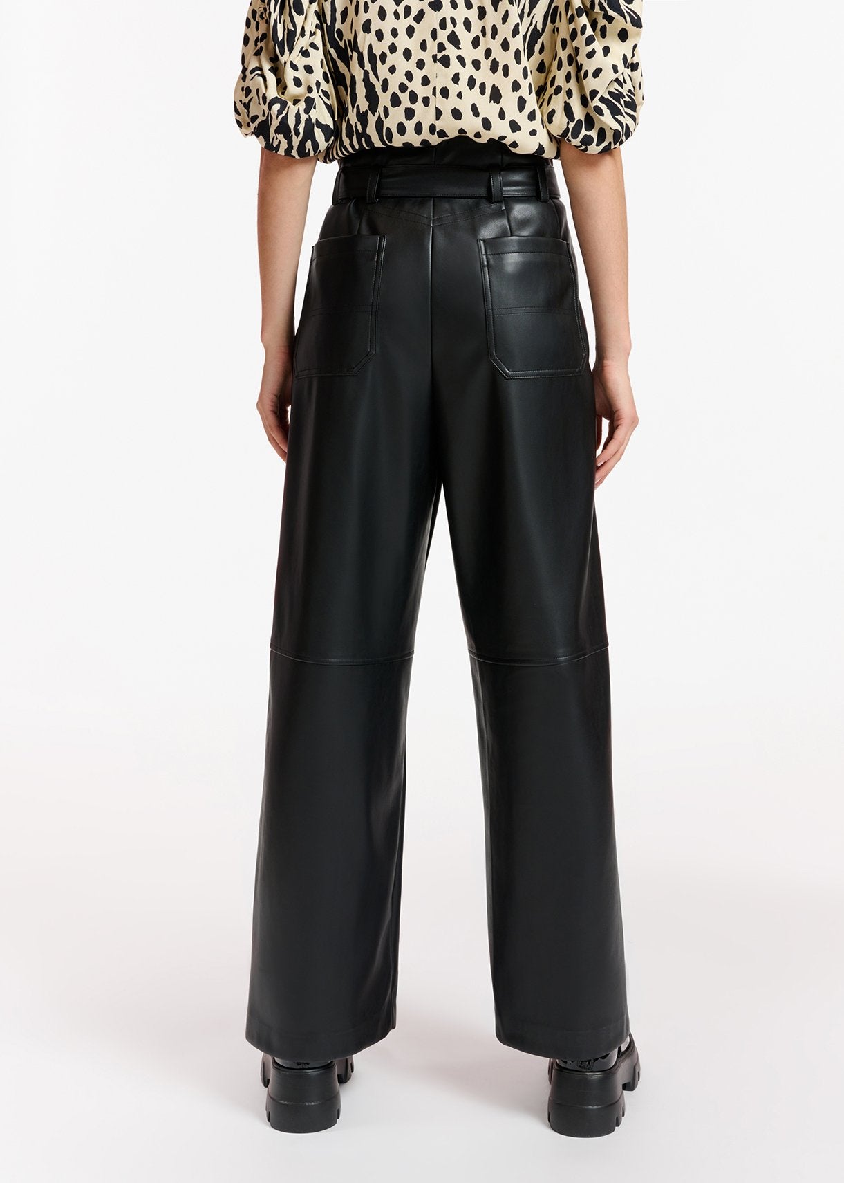 Black faux leather belted pants RE—SSENTIEL | Essentiel second hand