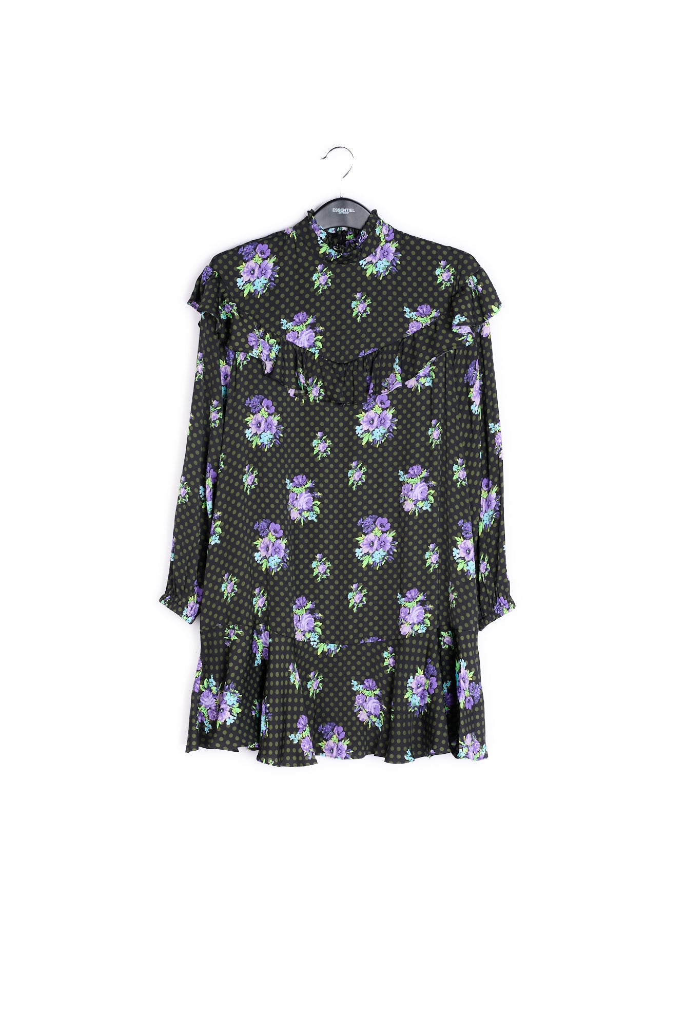 Black and purple ruffled a-line dress RE—SSENTIEL | Essentiel second hand