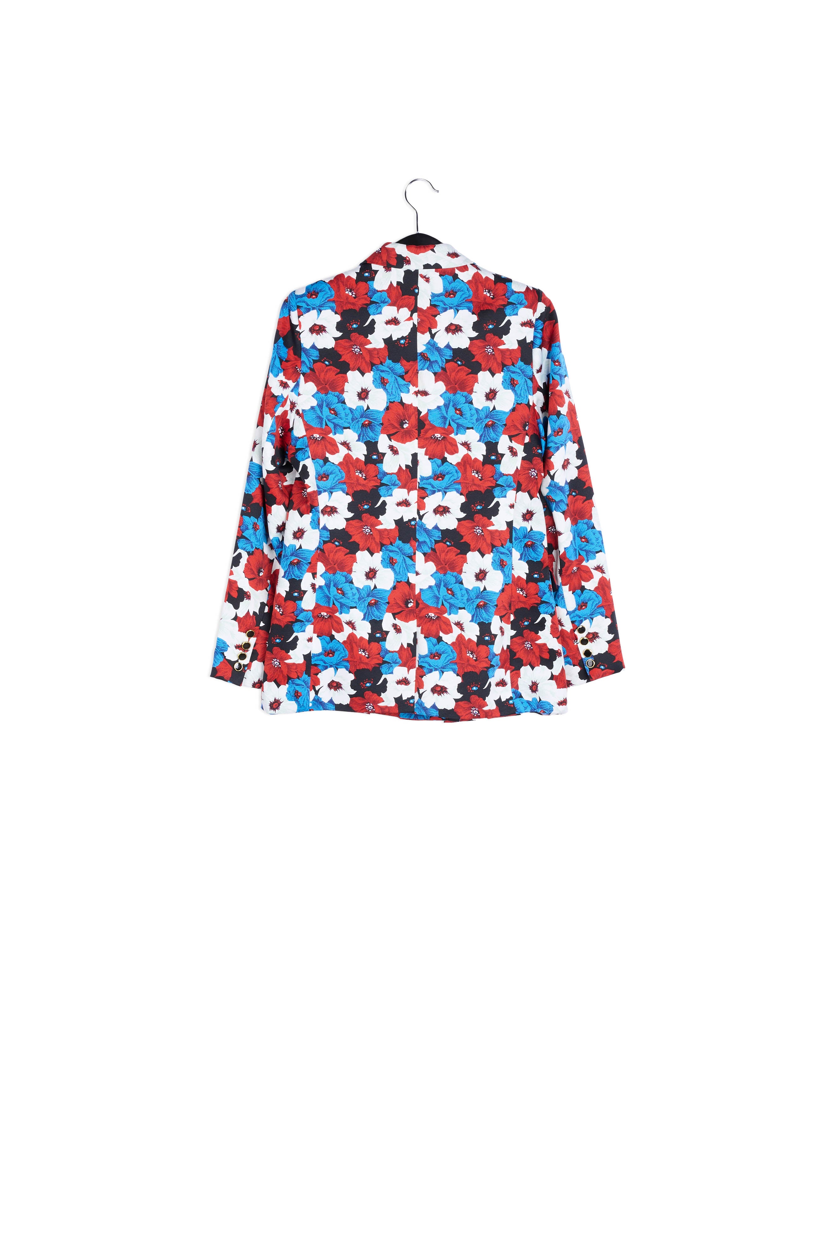 Veste tailleur rouge, bleue et blanche à imprimé fleuri RE—SSENTIEL | Essentiel second hand