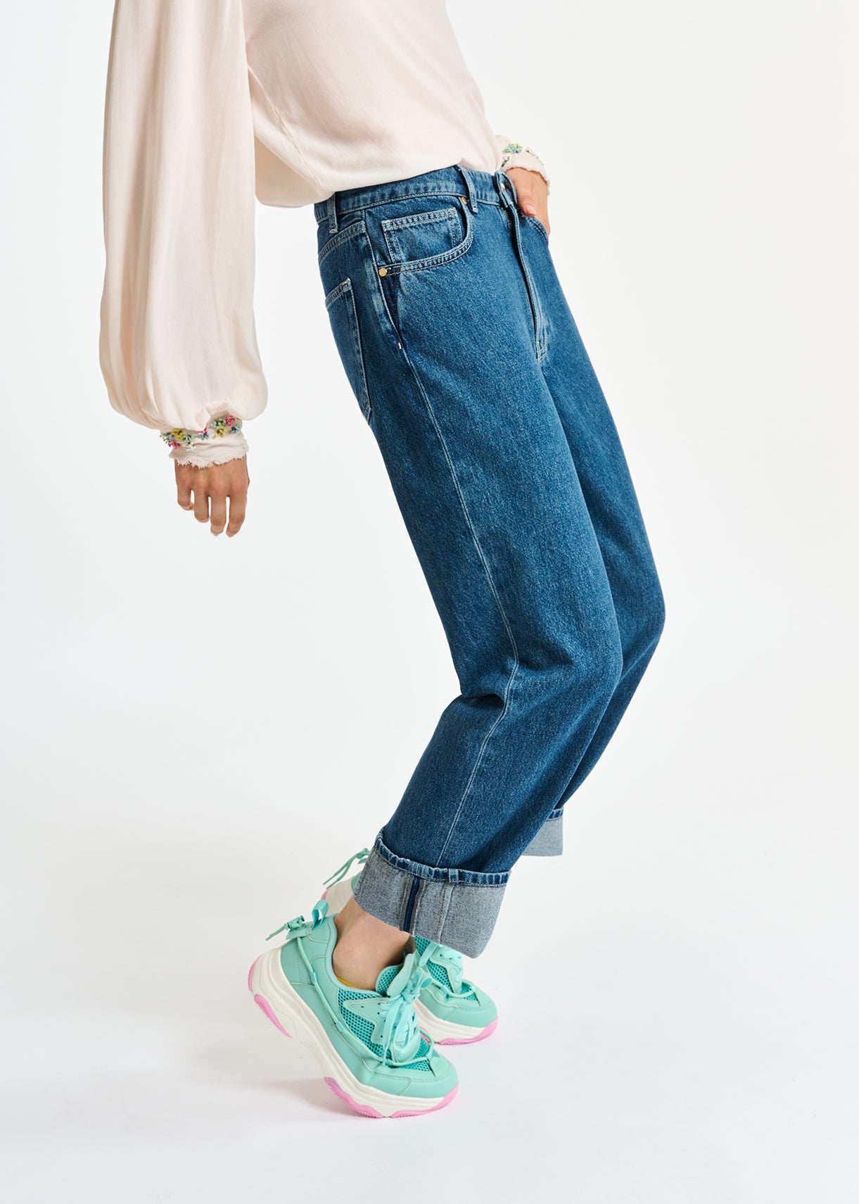 Jean bleu raccourci à taille haute RE—SSENTIEL | Essentiel second hand