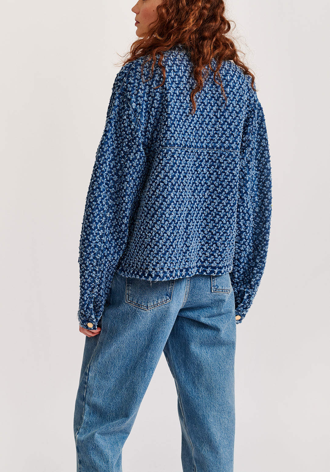 Dark blue perforated oversized denim jacket RE—SSENTIEL | Essentiel second hand