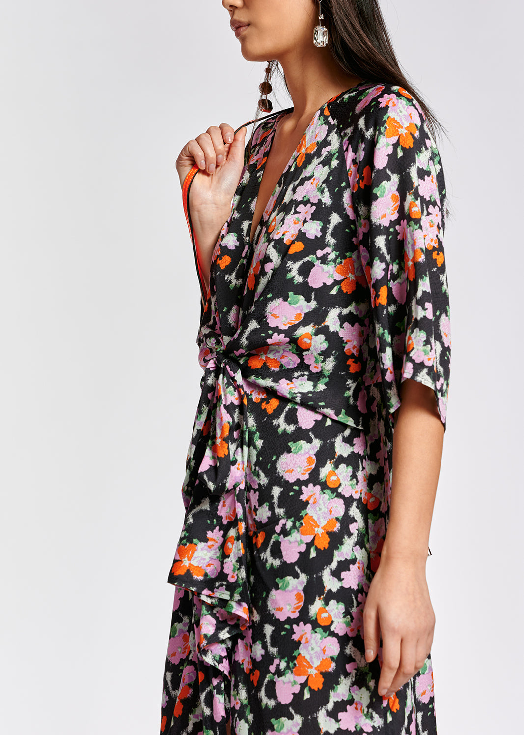 Robe midi bleu foncé à  fleurs RE—SSENTIEL | Essentiel second hand