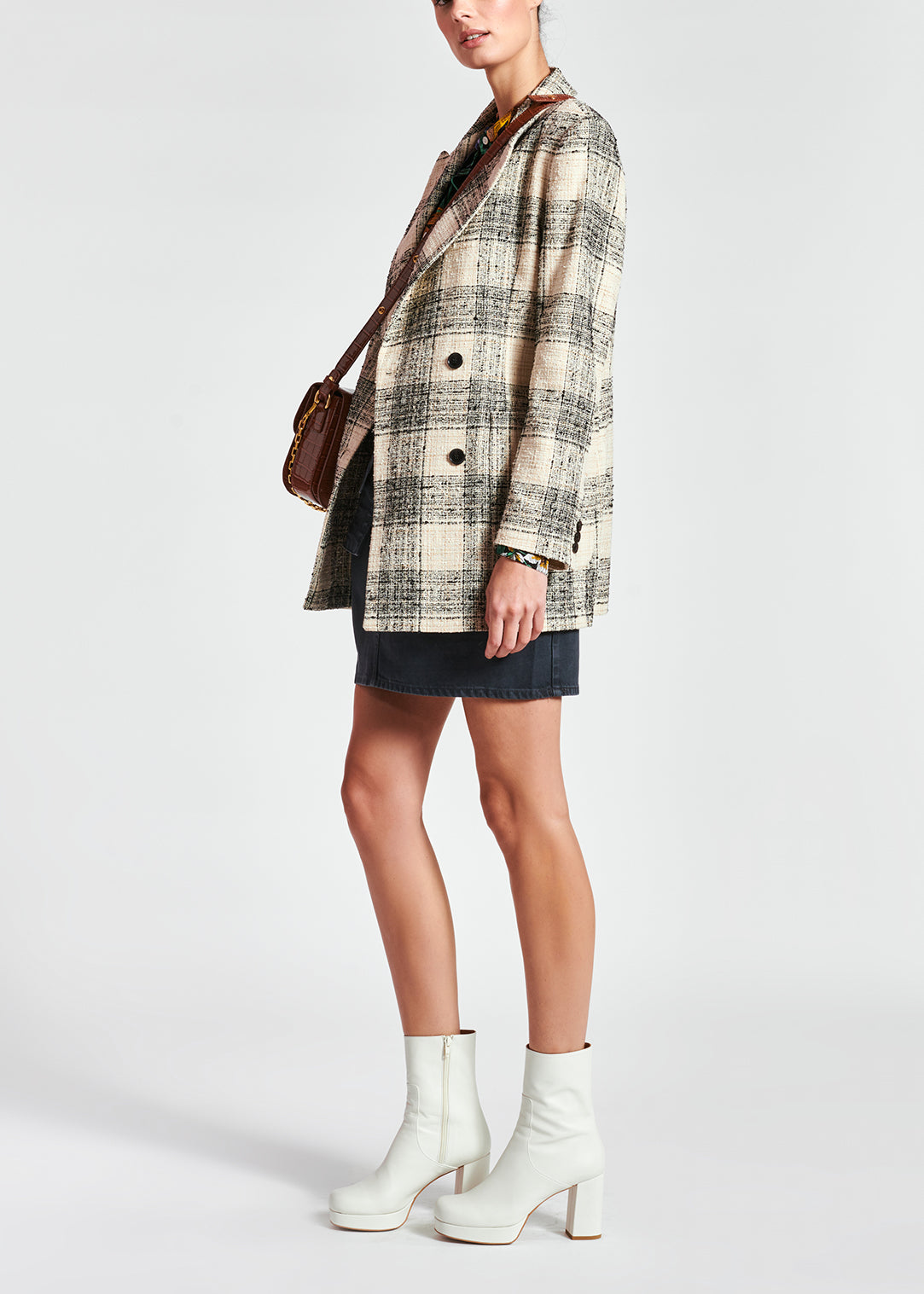 Off-white oversized checked tweed blazer RE—SSENTIEL | Essentiel second hand