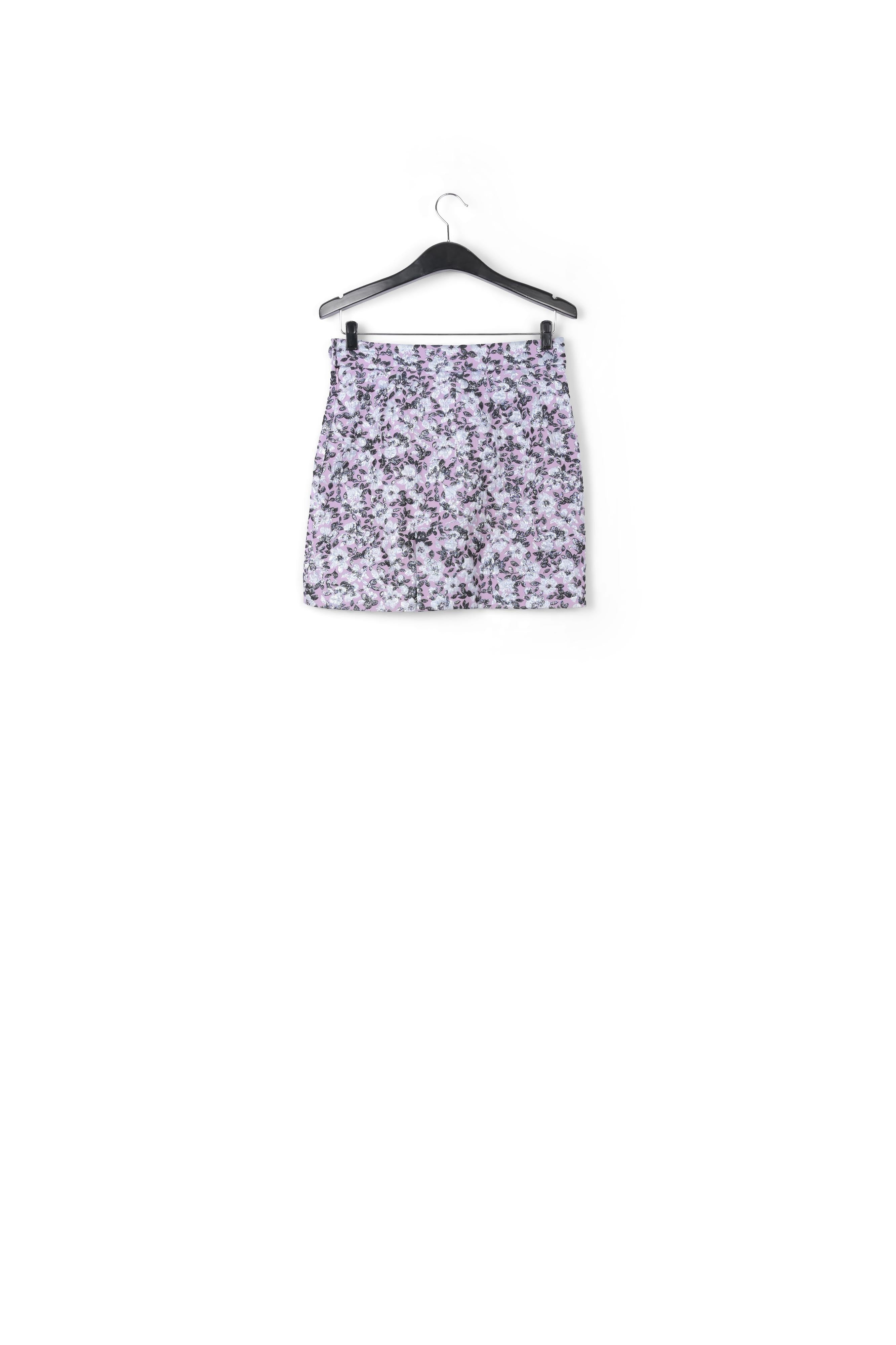 Lilac mini skirt with metallic floral motif RE—SSENTIEL | Essentiel second hand