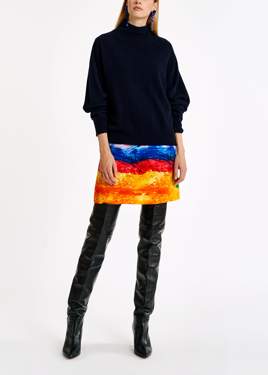 Pull à col roulé bleu foncé en mélange de mérinos RE—SSENTIEL | Essentiel second hand