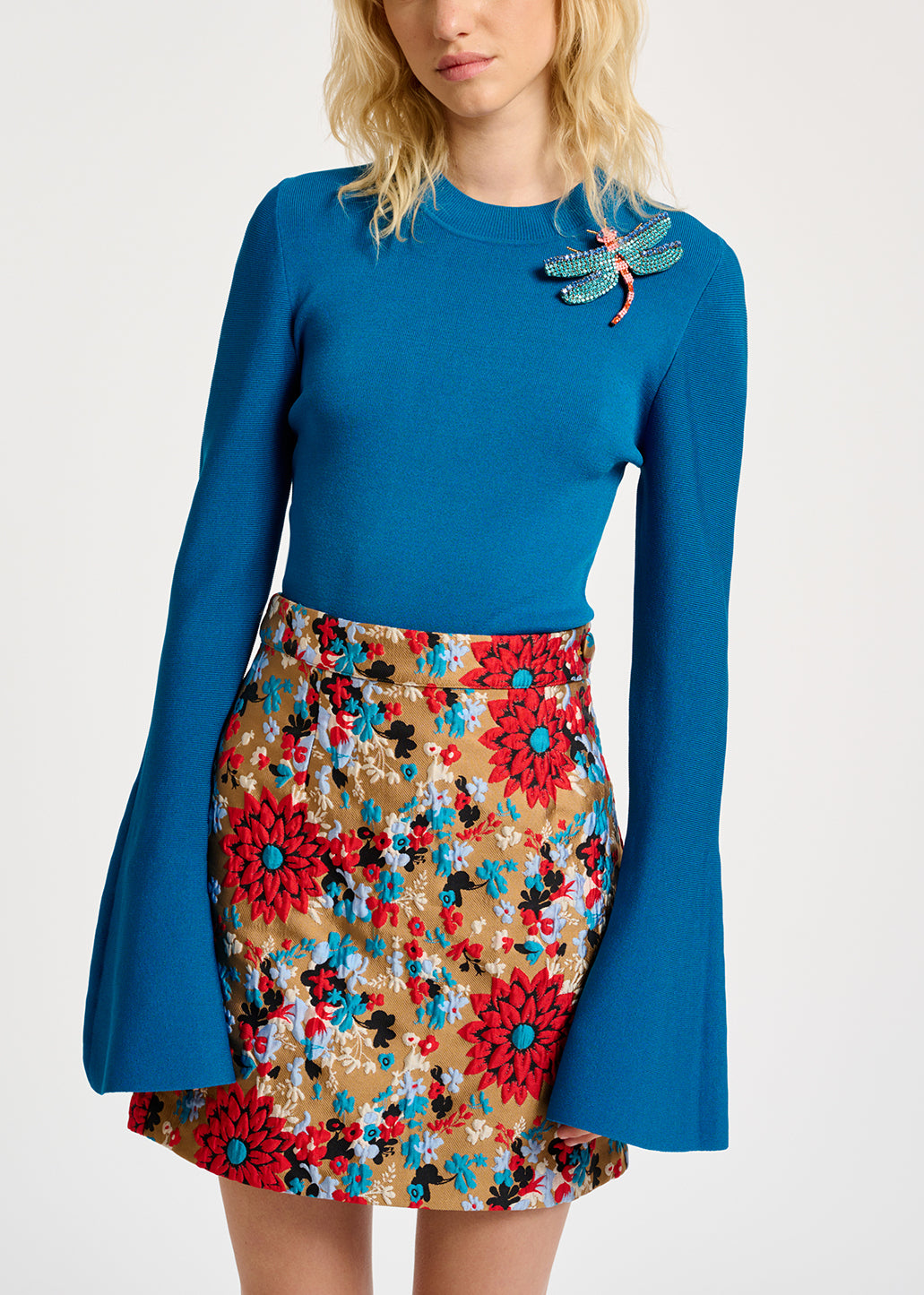 Mini-jupe camel en jacquard fleuri RE—SSENTIEL | Essentiel second hand