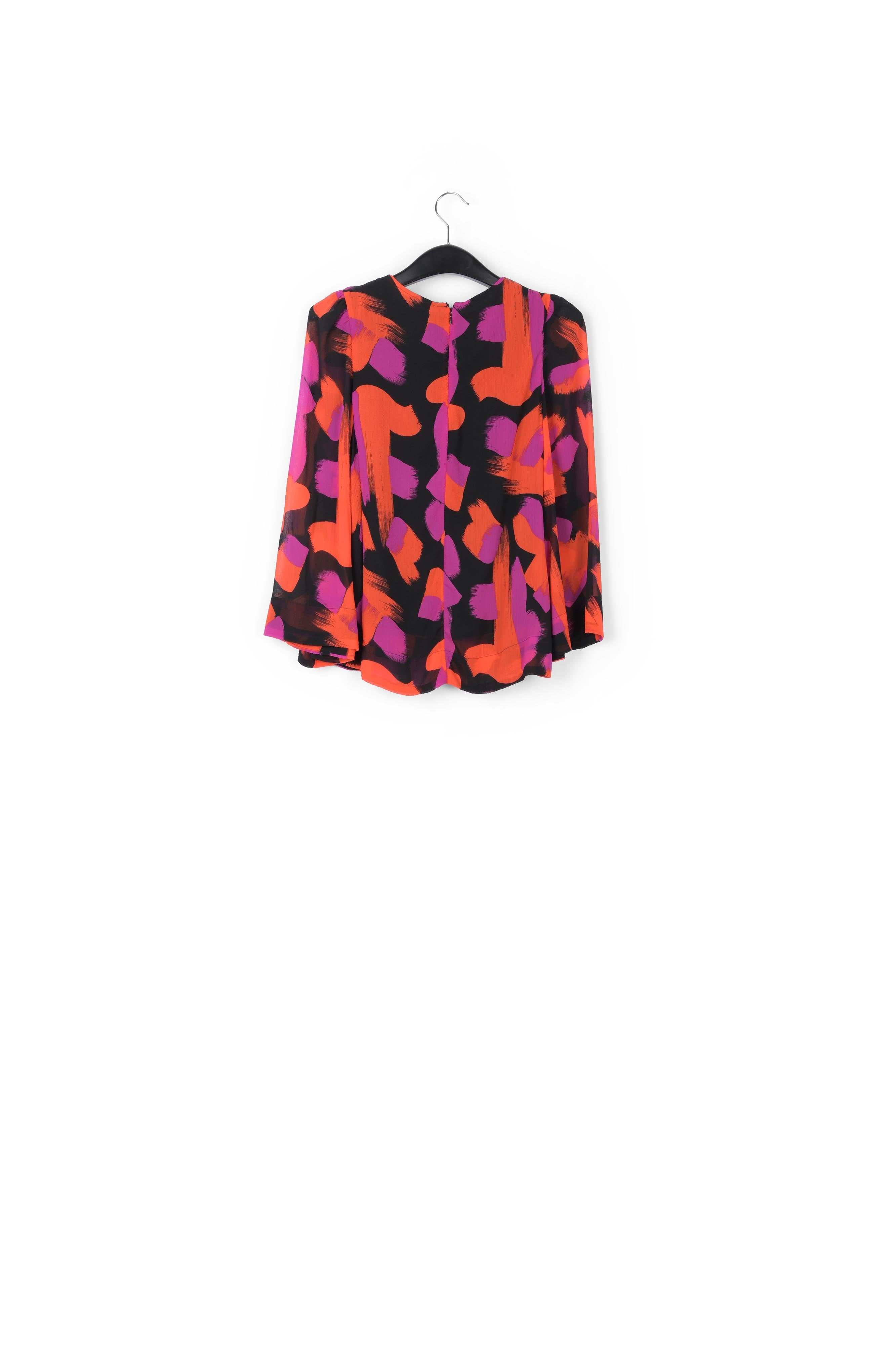 Top aux épaules bouffantes et imprimé noir, orange et pourpre RE—SSENTIEL | Essentiel second hand