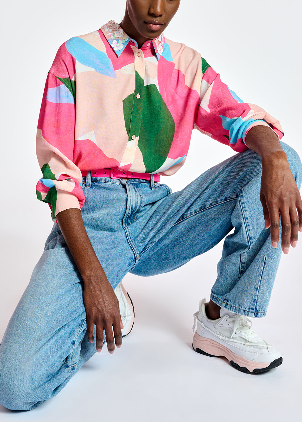 Multicolor shirt with sequin-embroidered collar RE—SSENTIEL | Essentiel second hand