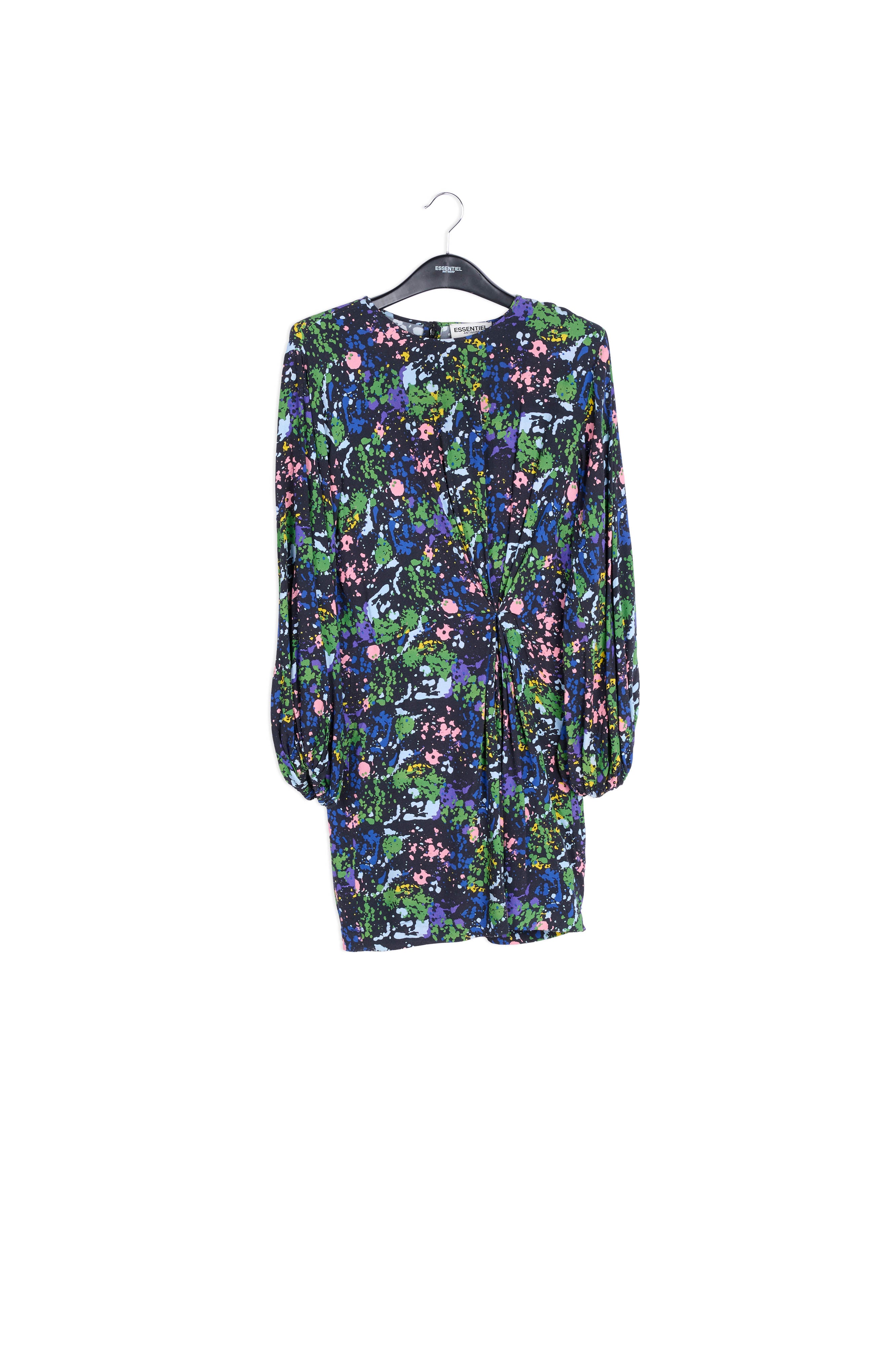 Zwarte en blauwe mini-jurk met bloemenprint RE—SSENTIEL | Essentiel second hand
