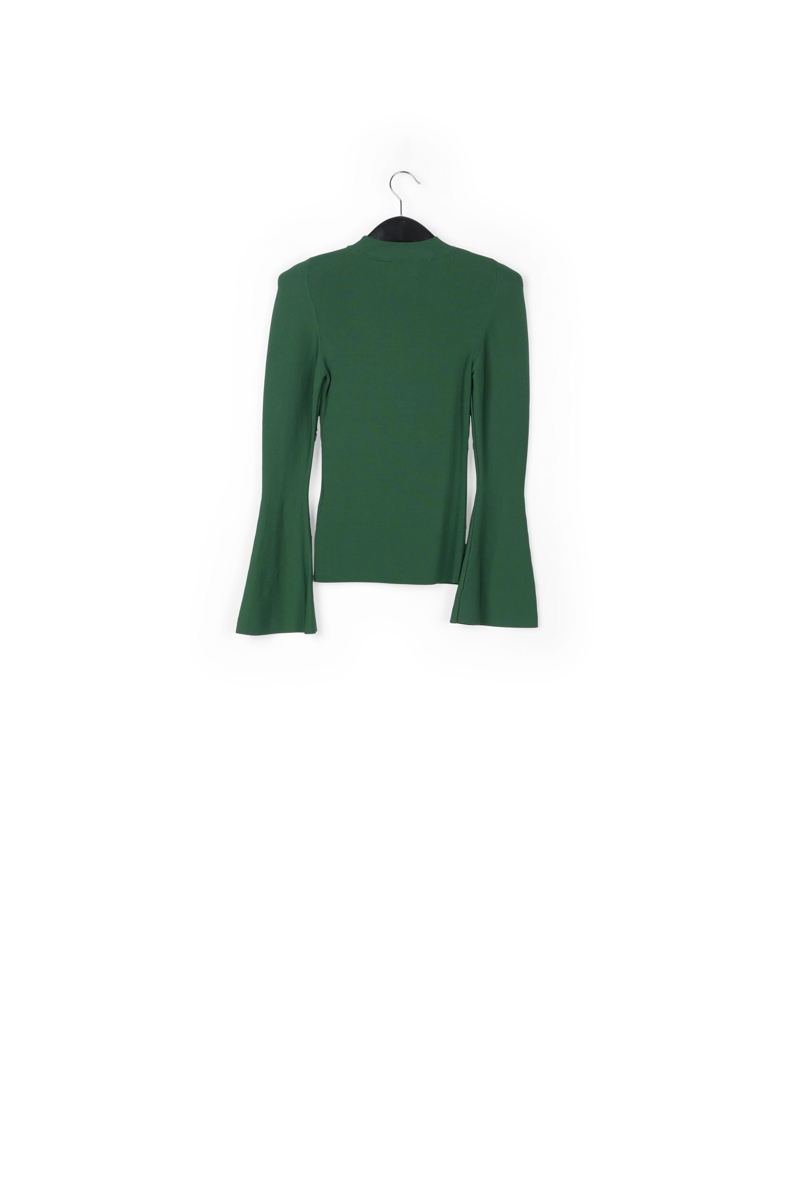 Pull ajusté en tricot vert foncé à manches trompettes RE—SSENTIEL | Essentiel second hand