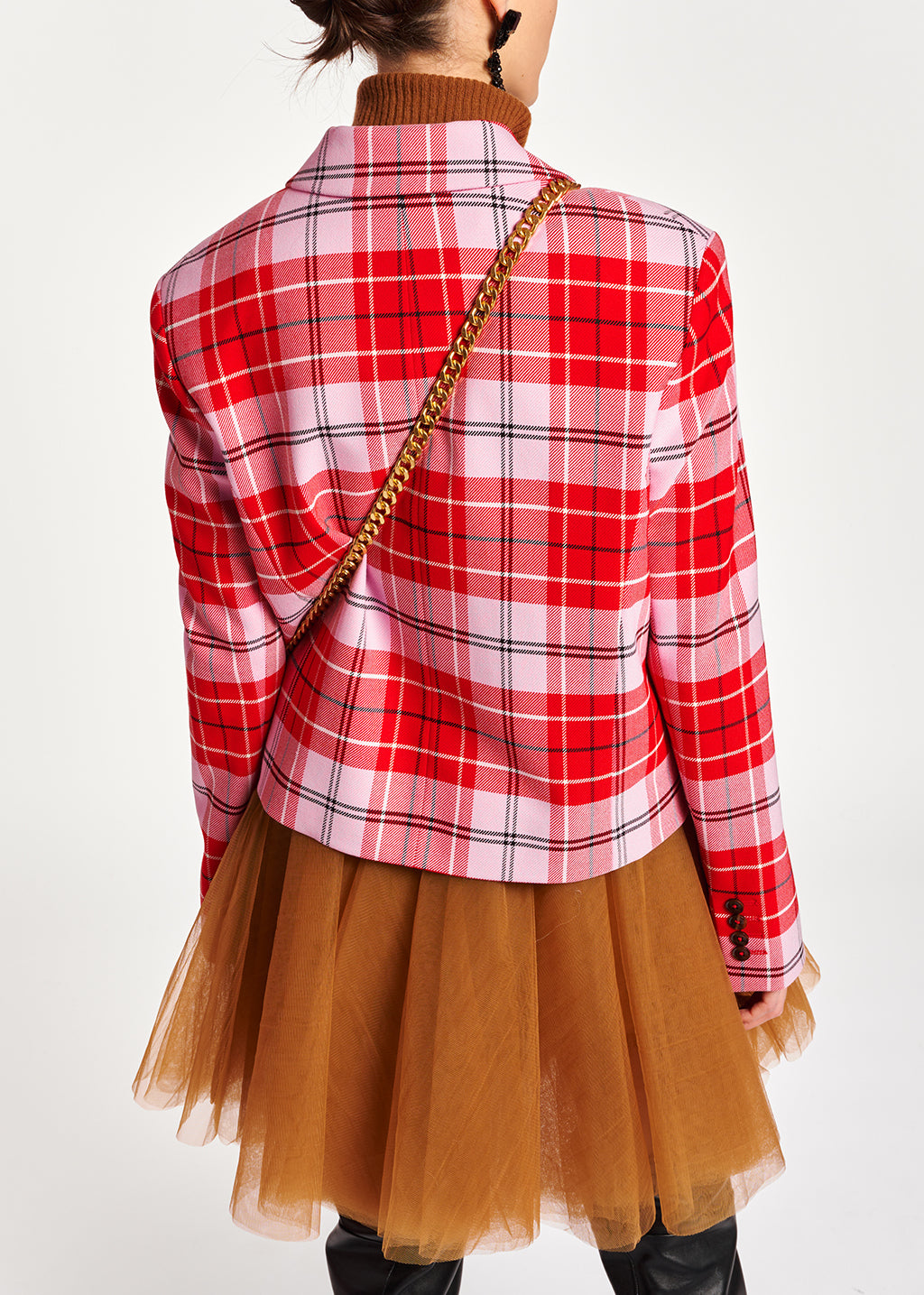 Red check cropped-fit blazer RE—SSENTIEL | Essentiel second hand