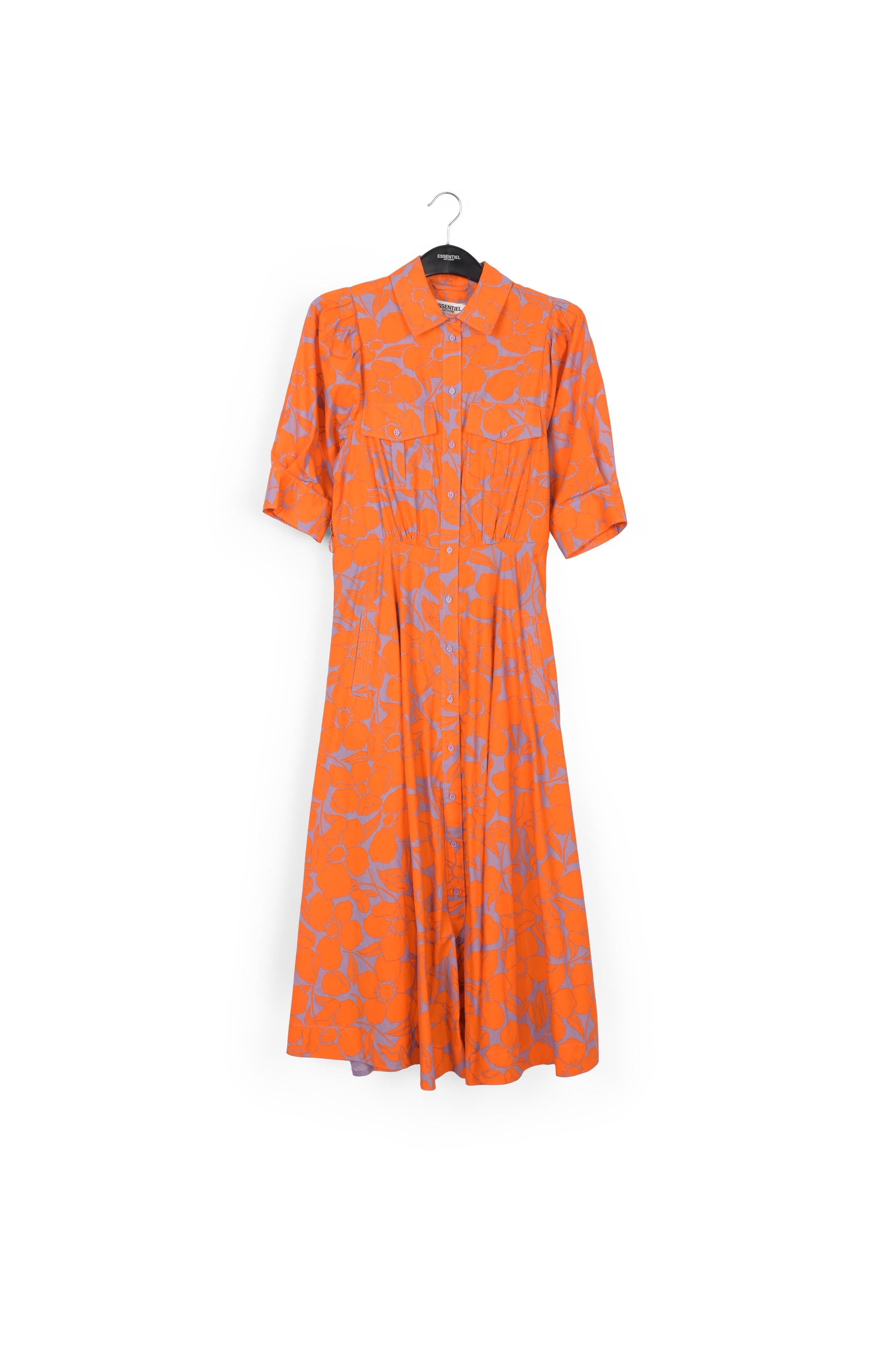 Robe chemise midi à imprimé fleuri orange et lilas RE—SSENTIEL | Essentiel second hand