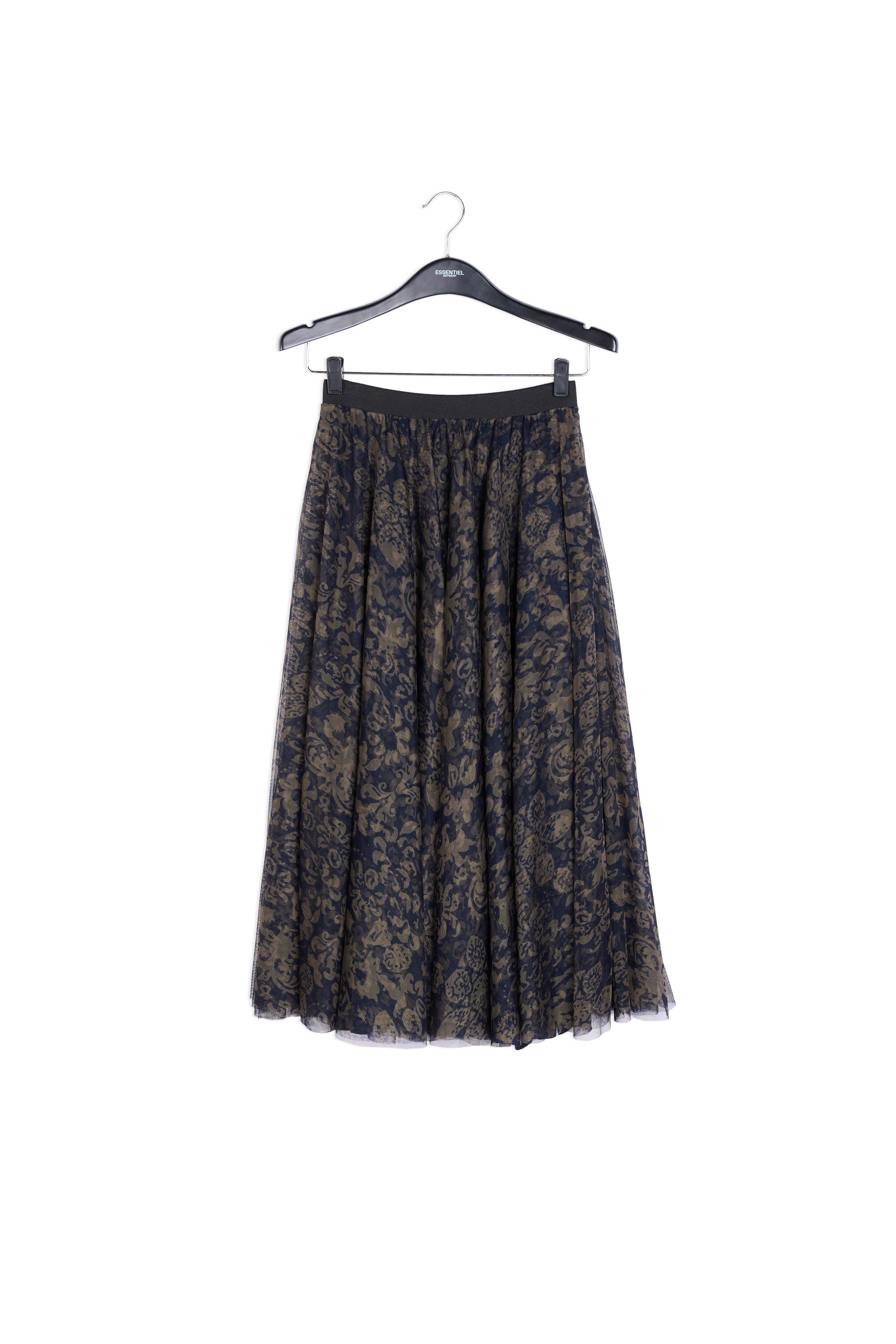 Black and khaki green brocade-print tulle midi skirt RE—SSENTIEL | Essentiel second hand