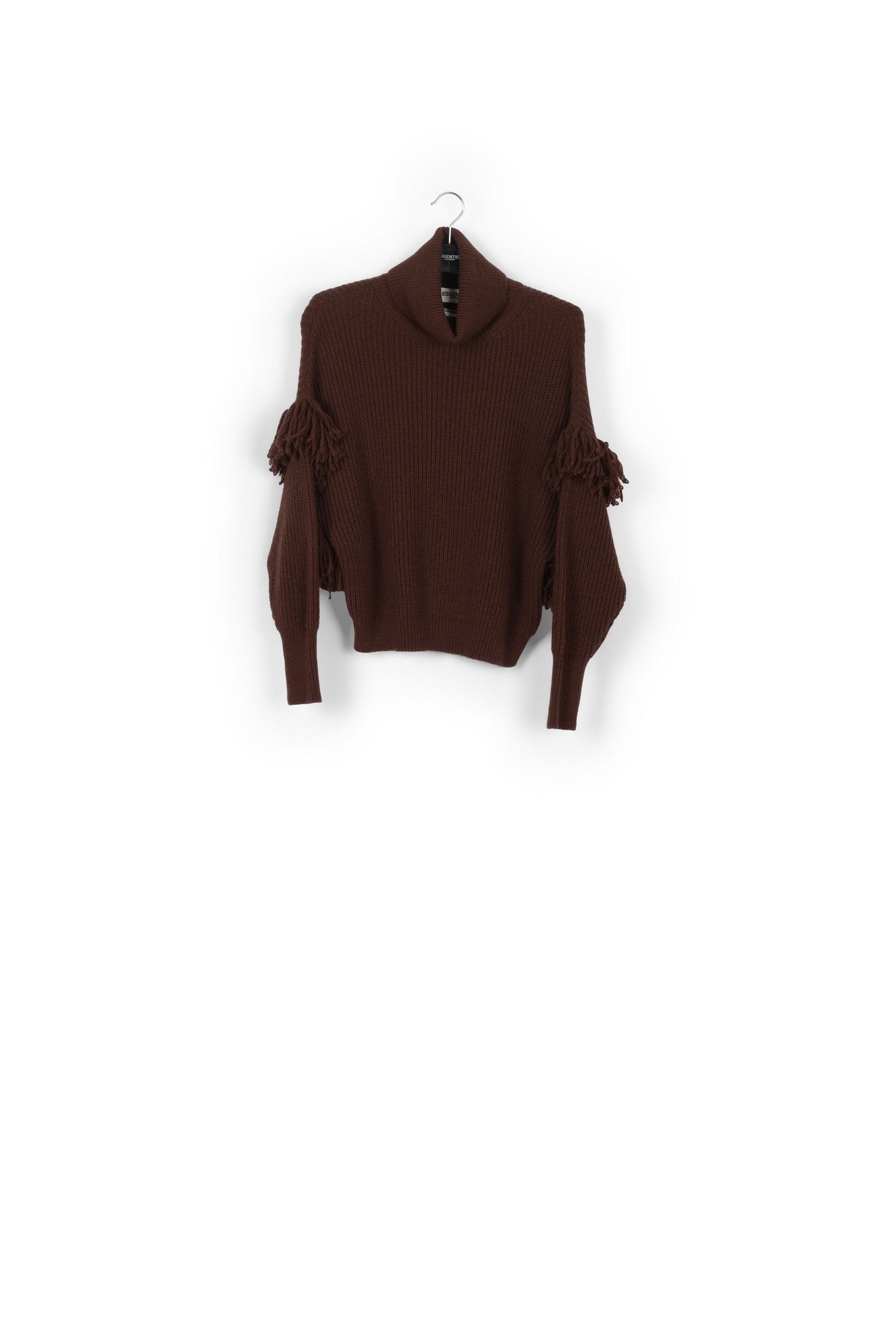 Pull en tricot brun foncé à franges RE—SSENTIEL | Essentiel second hand