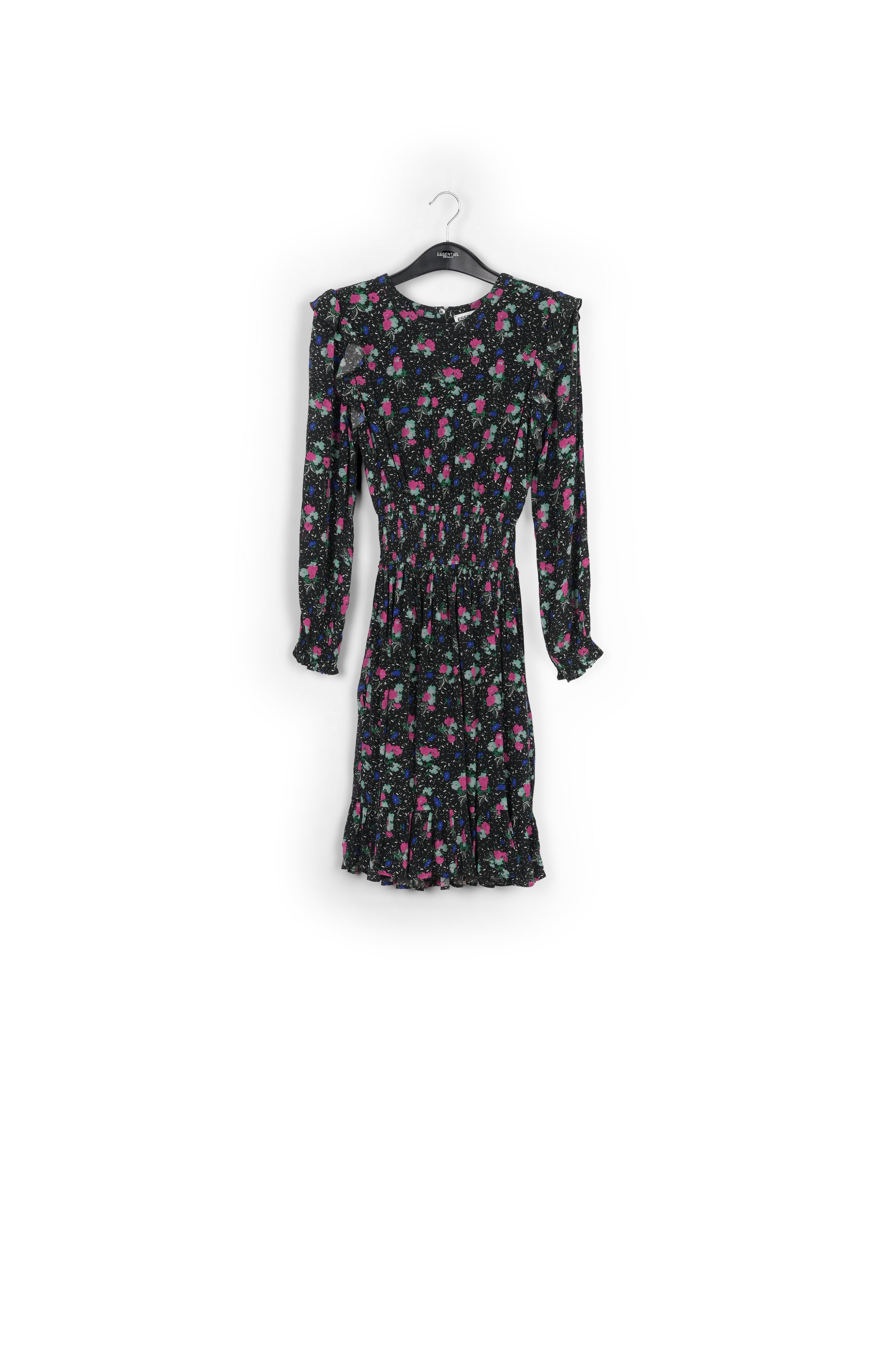 Black floral-print midi dress RE—SSENTIEL | Essentiel second hand