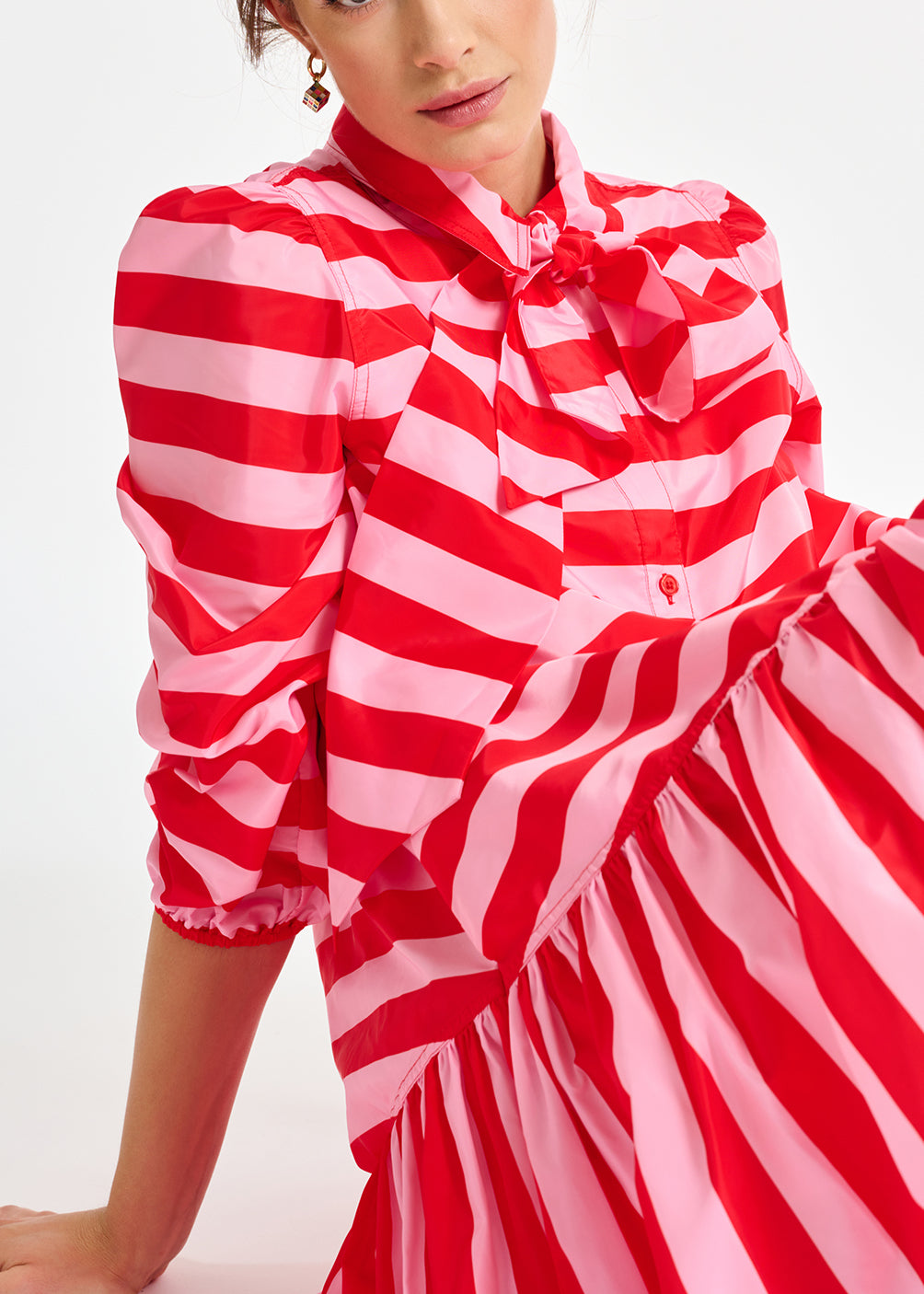 Red and pink striped oversized mini dress RE—SSENTIEL | Essentiel second hand
