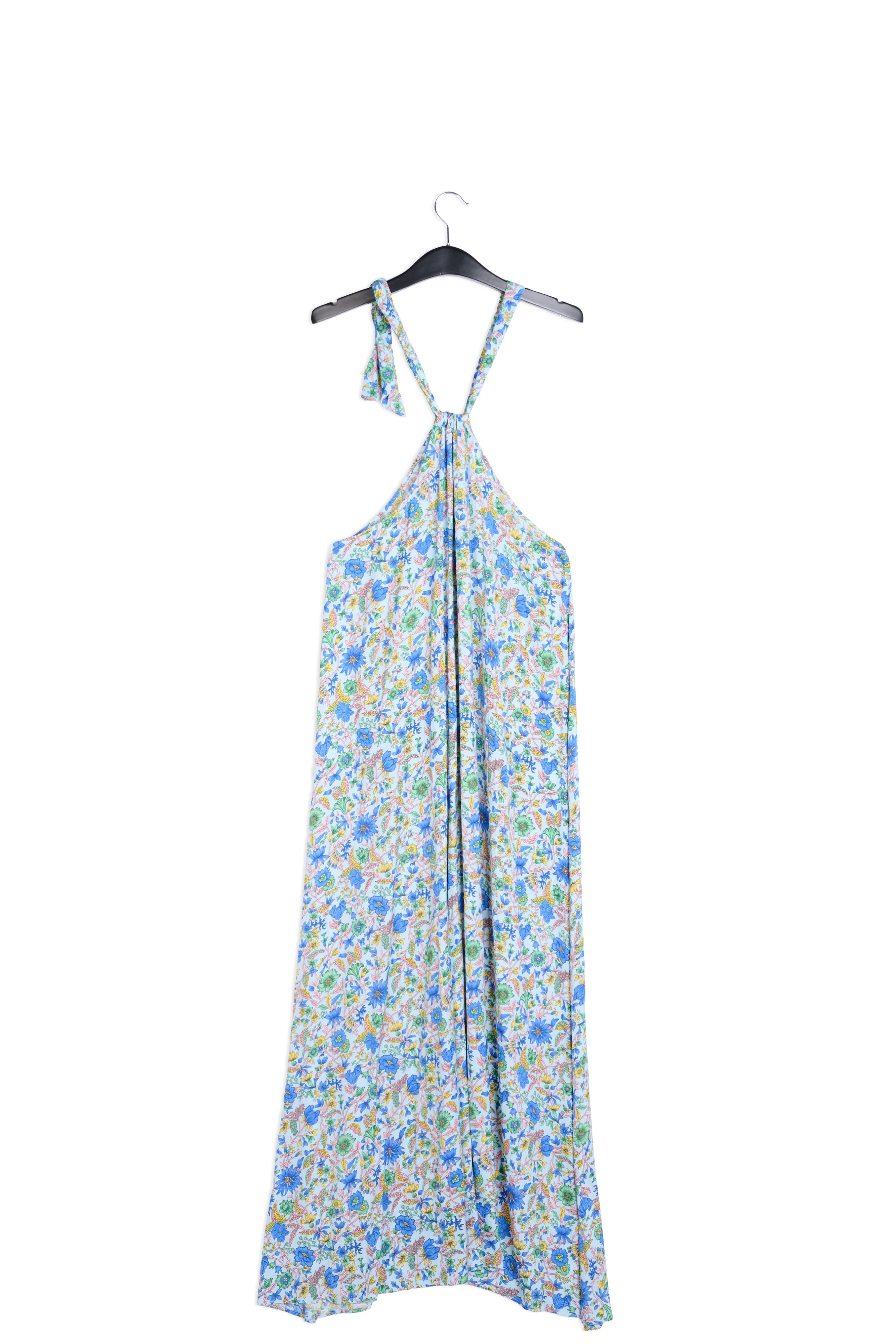 Light blue floral-print halterneck maxi dress RE—SSENTIEL | Essentiel second hand