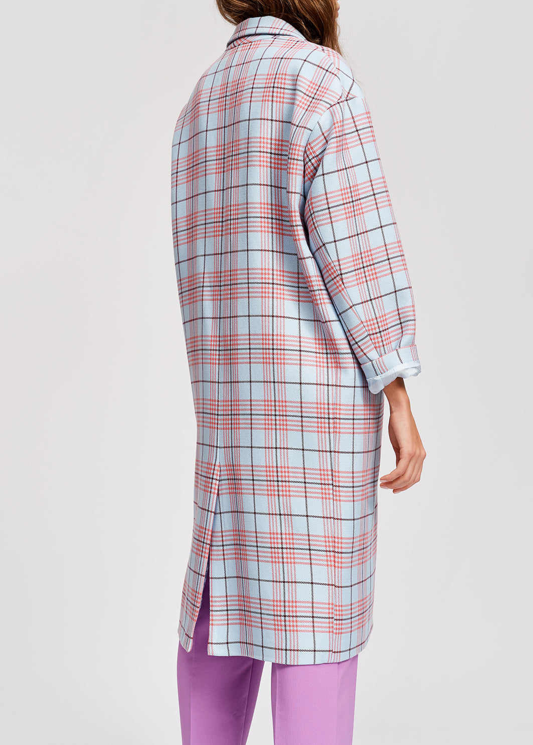 Sky blue plaid long coat RE—SSENTIEL | Essentiel second hand