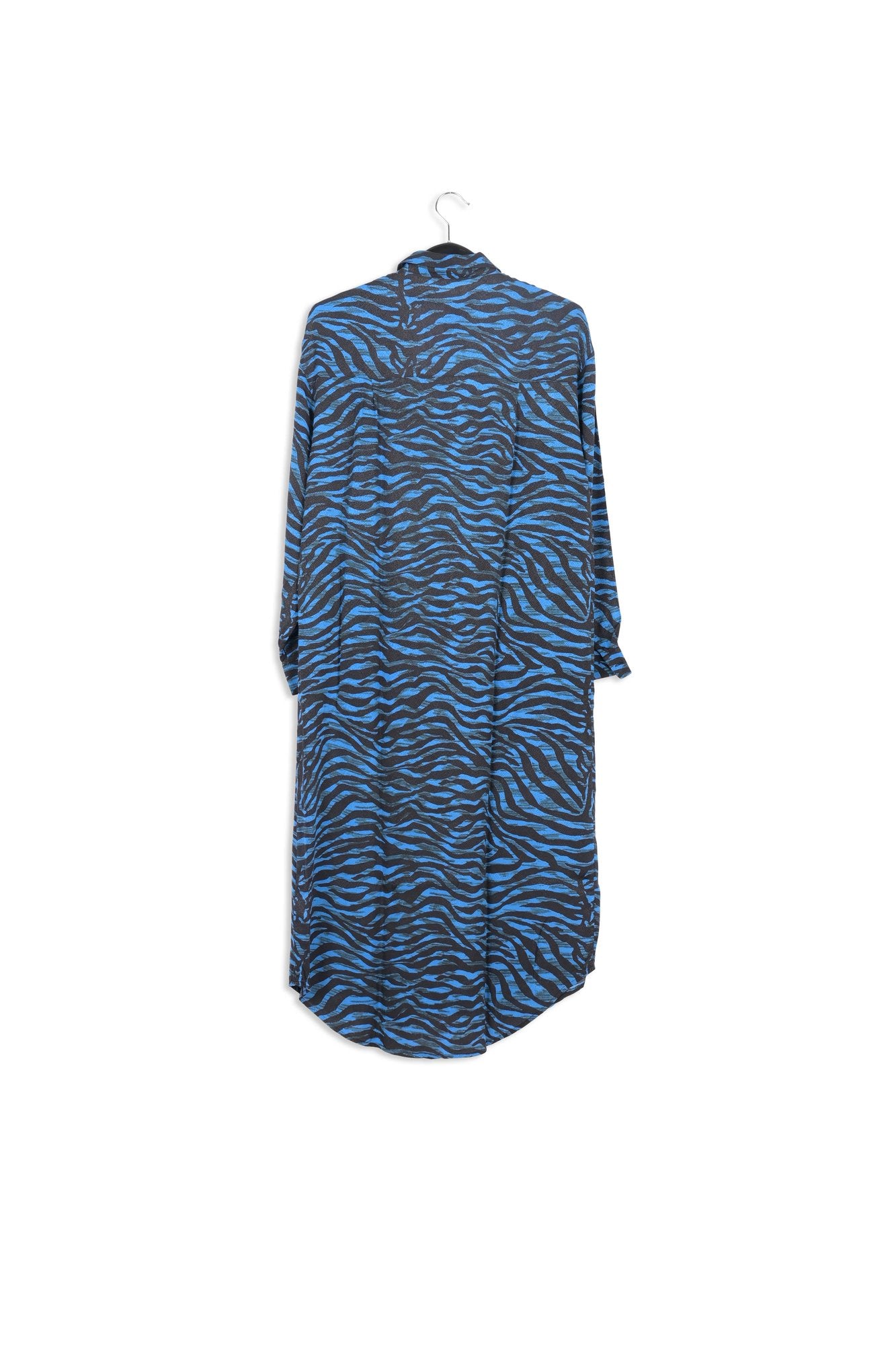 Robe chemise midi à  imprimé zèbre noir et bleu RE—SSENTIEL | Essentiel second hand