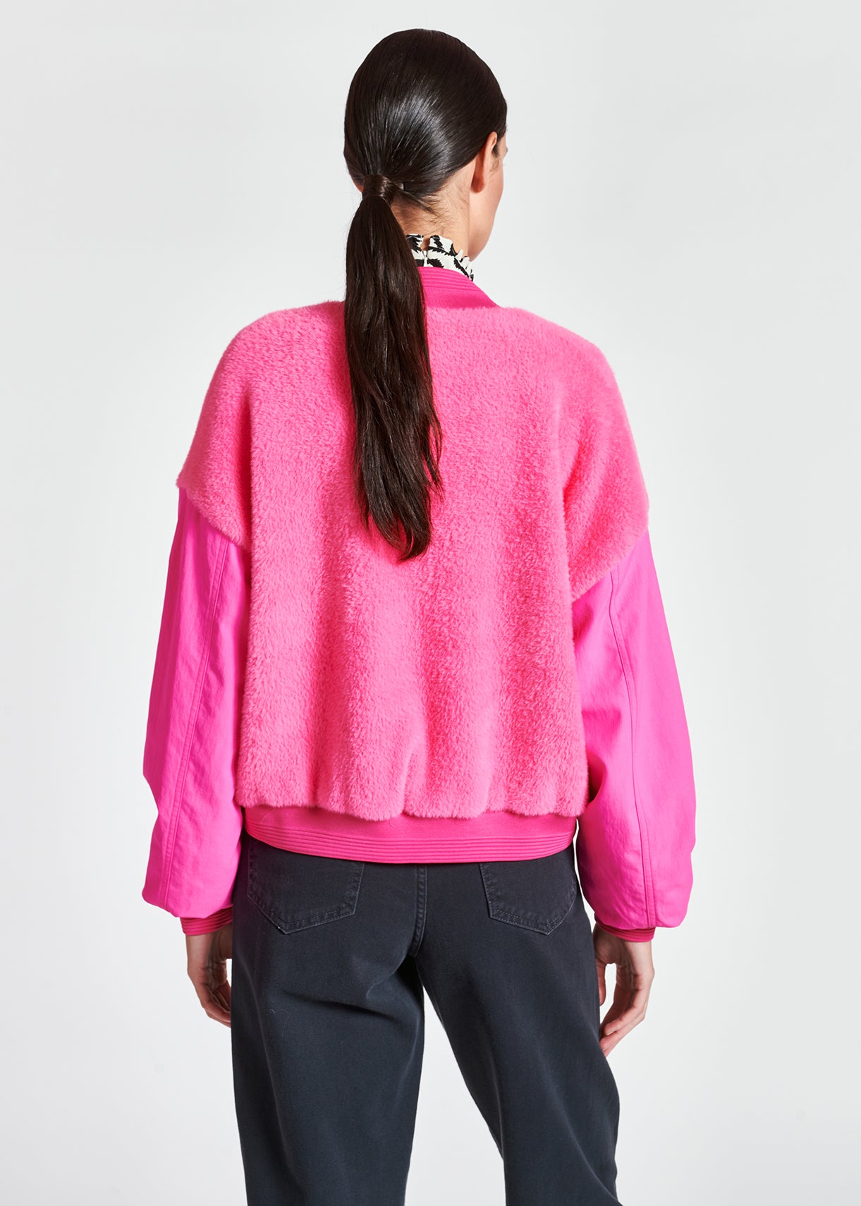 Pink faux fur bomber cardigan RE—SSENTIEL | Essentiel second hand