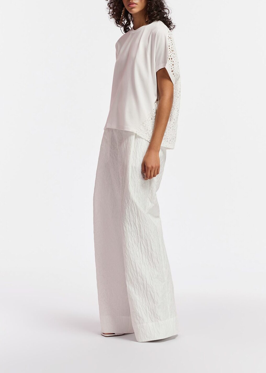 Off-white floral-jacquard wide-leg pants RE—SSENTIEL | Essentiel second hand