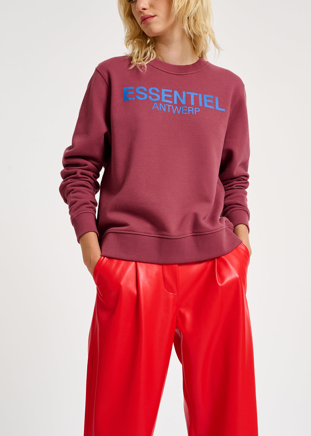 Sweat mauve en jersey de con bio avec logo RE—SSENTIEL | Essentiel second hand