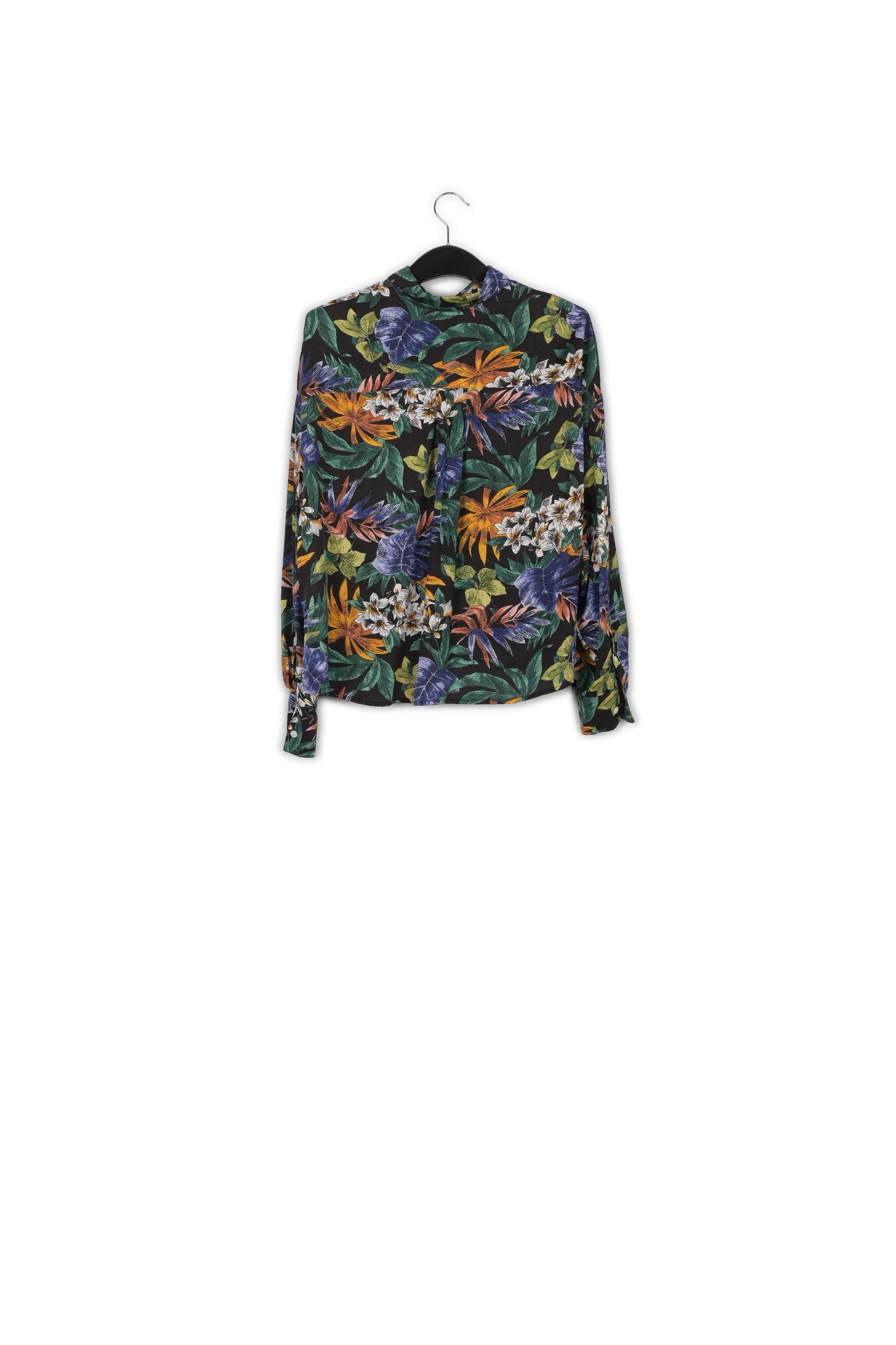 Black oversized shirt with colorful floral print RE—SSENTIEL | Essentiel second hand