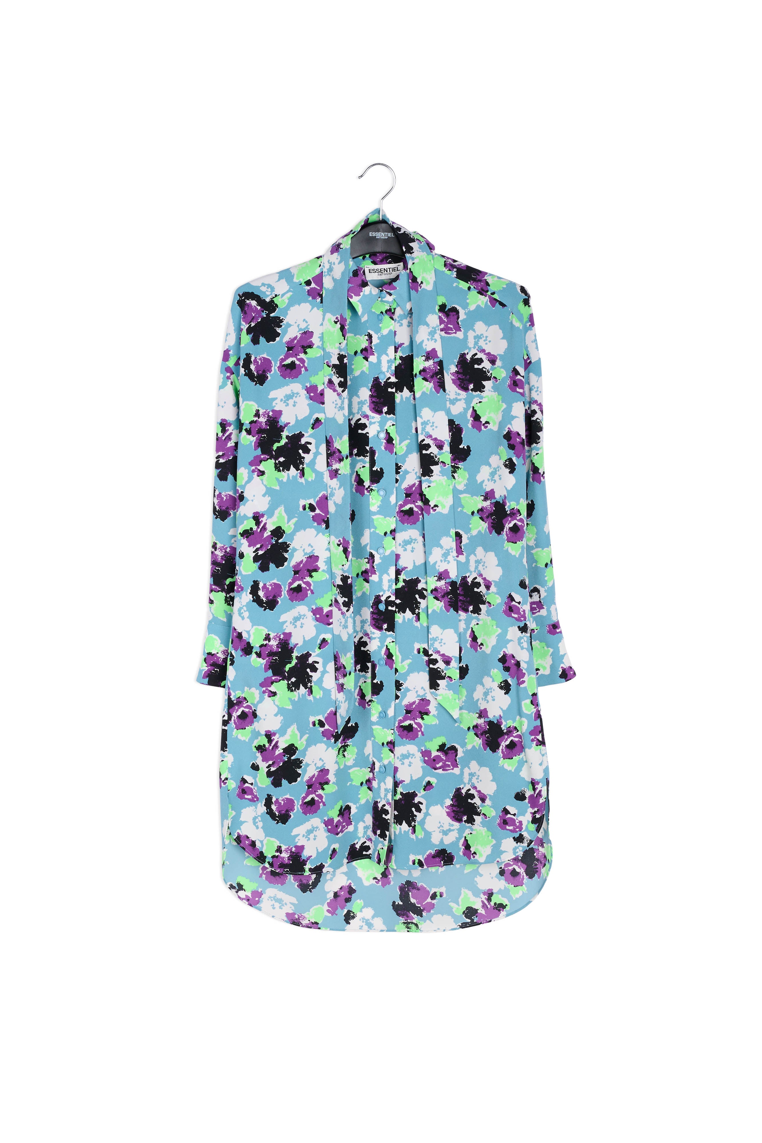 Lichtblauwe mini-hemdjurk met bloemenprint RE—SSENTIEL | Essentiel second hand