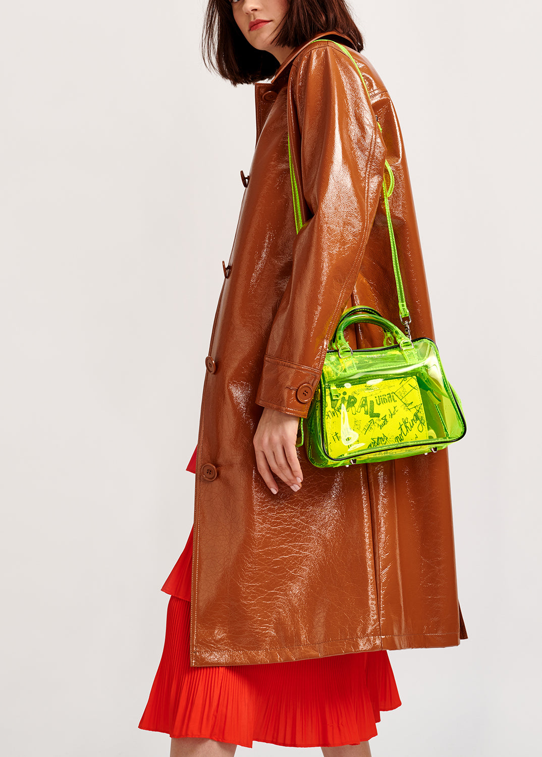 Brown faux patent-leather trench coat RE—SSENTIEL | Essentiel second hand