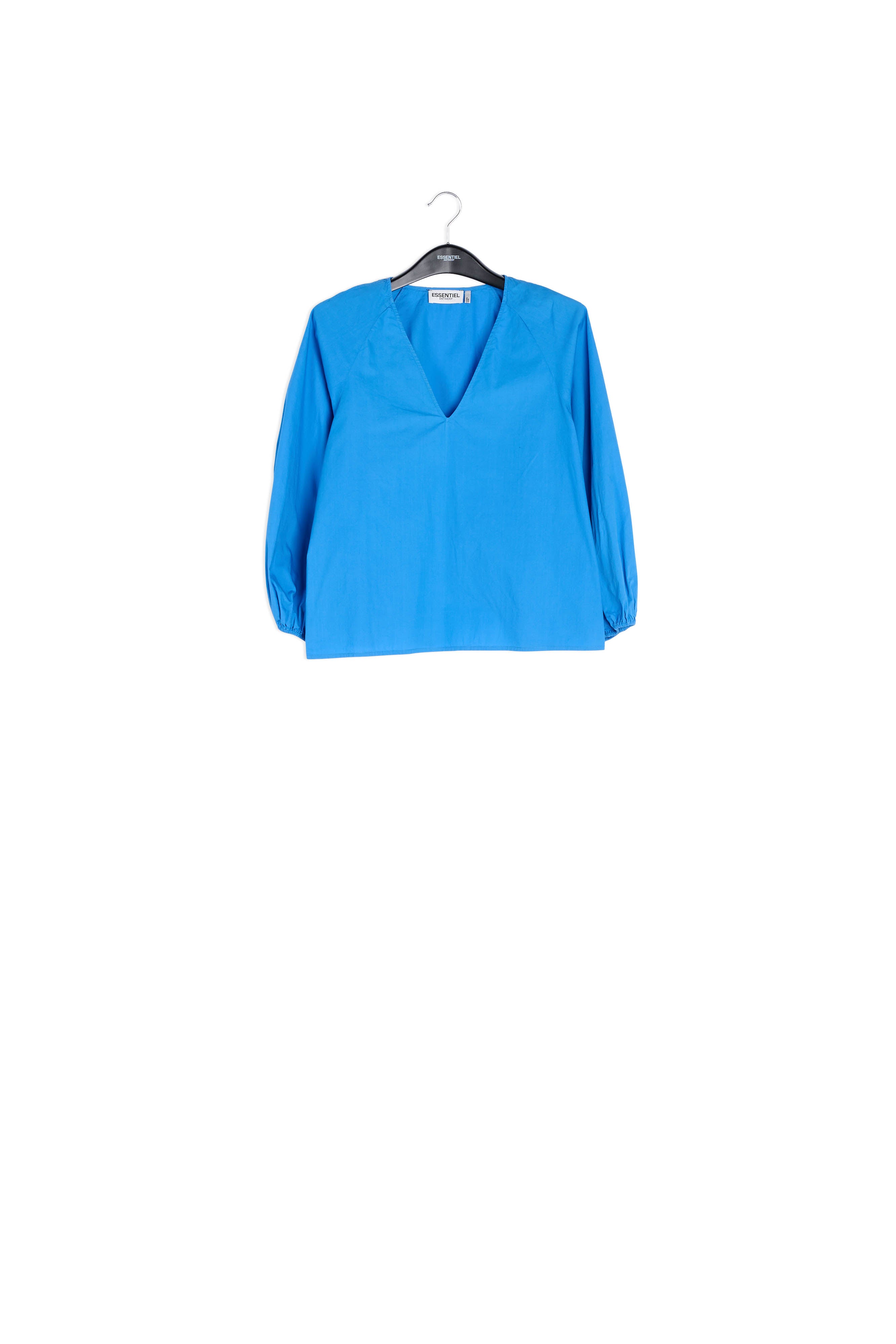 Blue V-neck top with puffed sleeves RE—SSENTIEL | Essentiel second hand